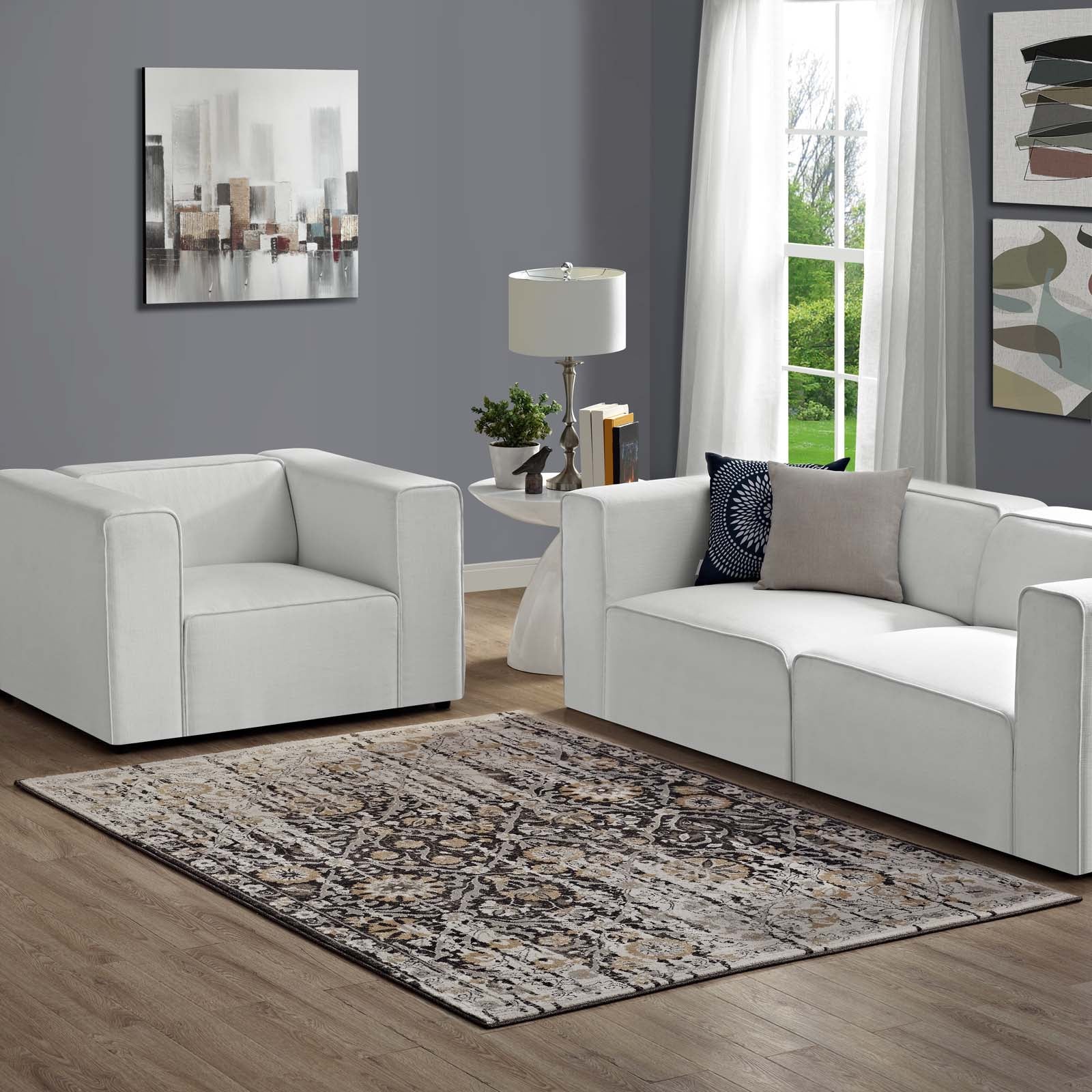 Ganesa Distressed Diamond Floral Lattice Area Rug