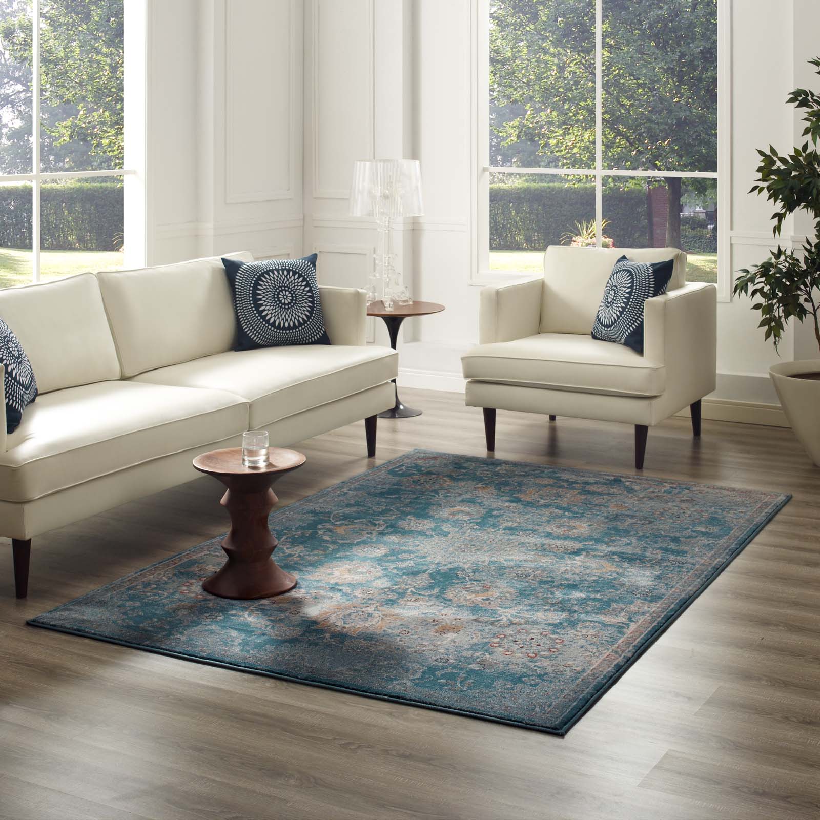 Cynara Distressed Floral Persian Medallion Area Rug