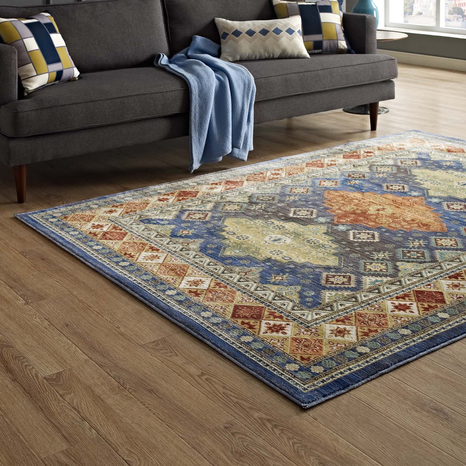 Atzi Distressed Southwestern Diamond Floral Area Rug - East Shore Modern Home Furnishings