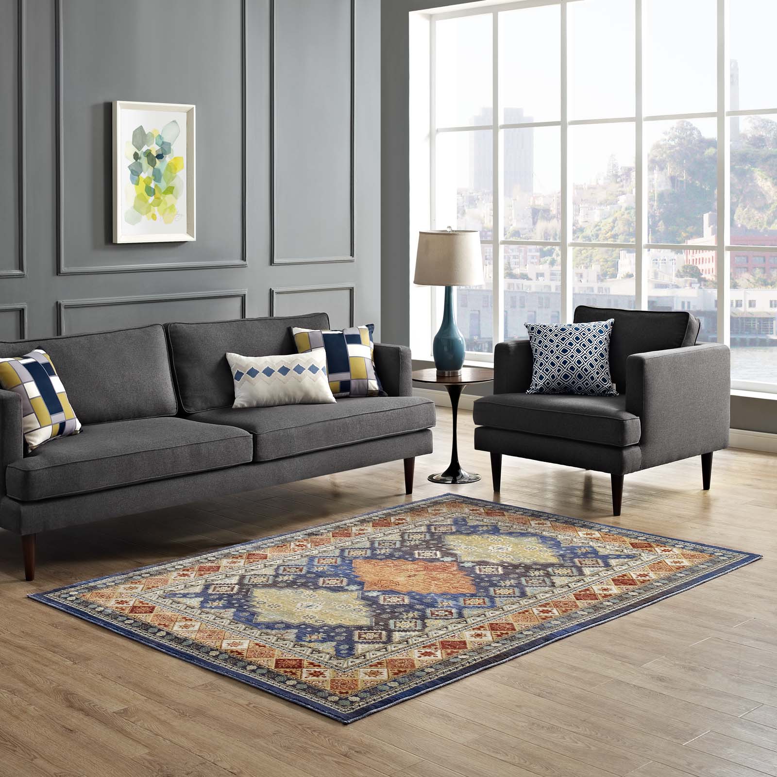 Atzi Distressed Southwestern Diamond Floral Area Rug - East Shore Modern Home Furnishings