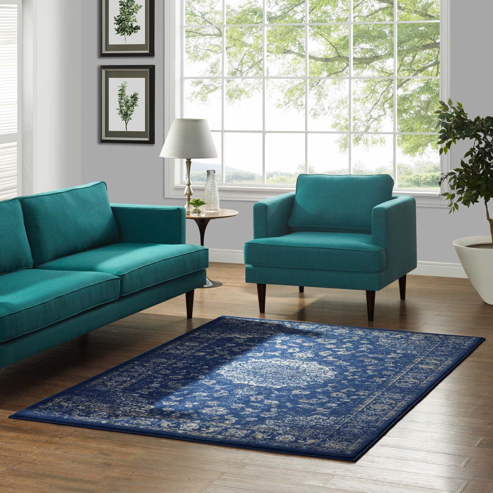 Lilja Distressed Vintage Persian Medallion 5x8 Area Rug - East Shore Modern Home Furnishings