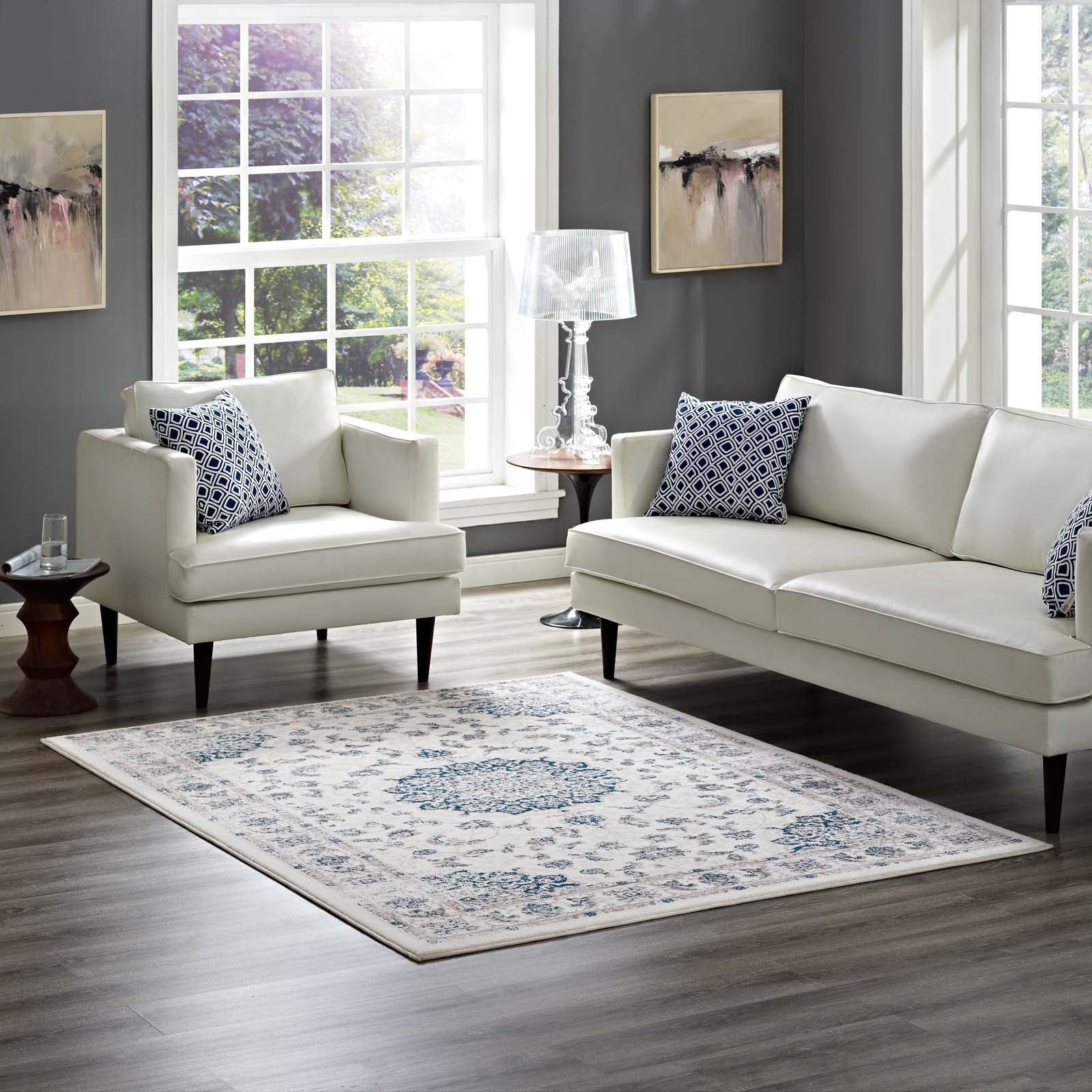 Lilja Distressed Vintage Persian Medallion 5x8 Area Rug - East Shore Modern Home Furnishings