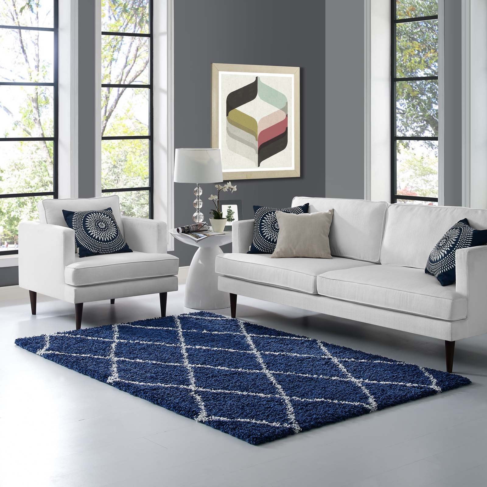 Toryn Diamond Lattice Shag Area Rug - East Shore Modern Home Furnishings