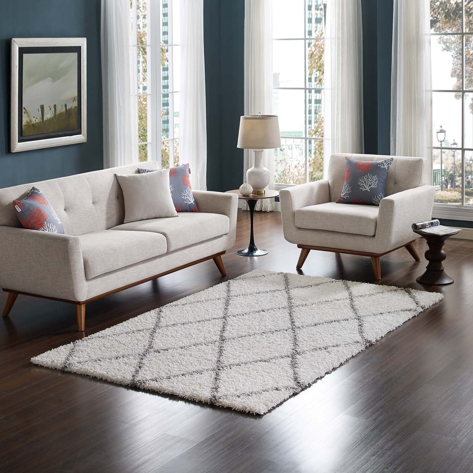 Toryn Diamond Lattice Shag Area Rug - East Shore Modern Home Furnishings