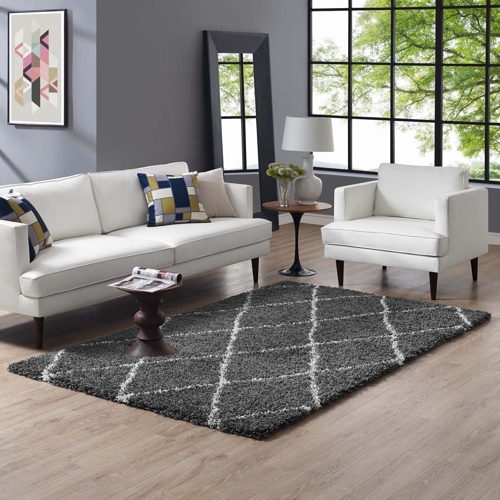 Toryn Diamond Lattice Shag Area Rug - East Shore Modern Home Furnishings