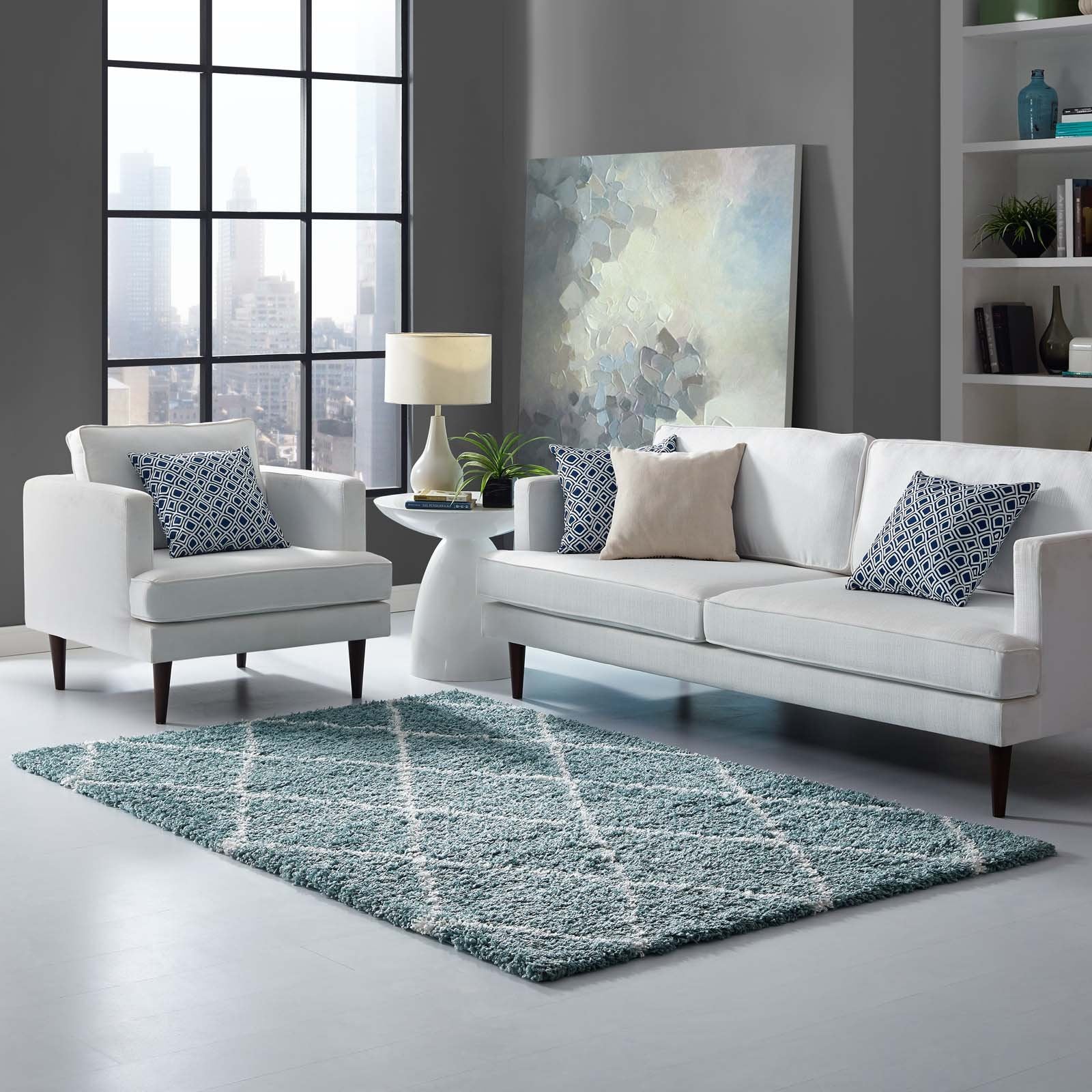 Toryn Diamond Lattice Shag Area Rug - East Shore Modern Home Furnishings