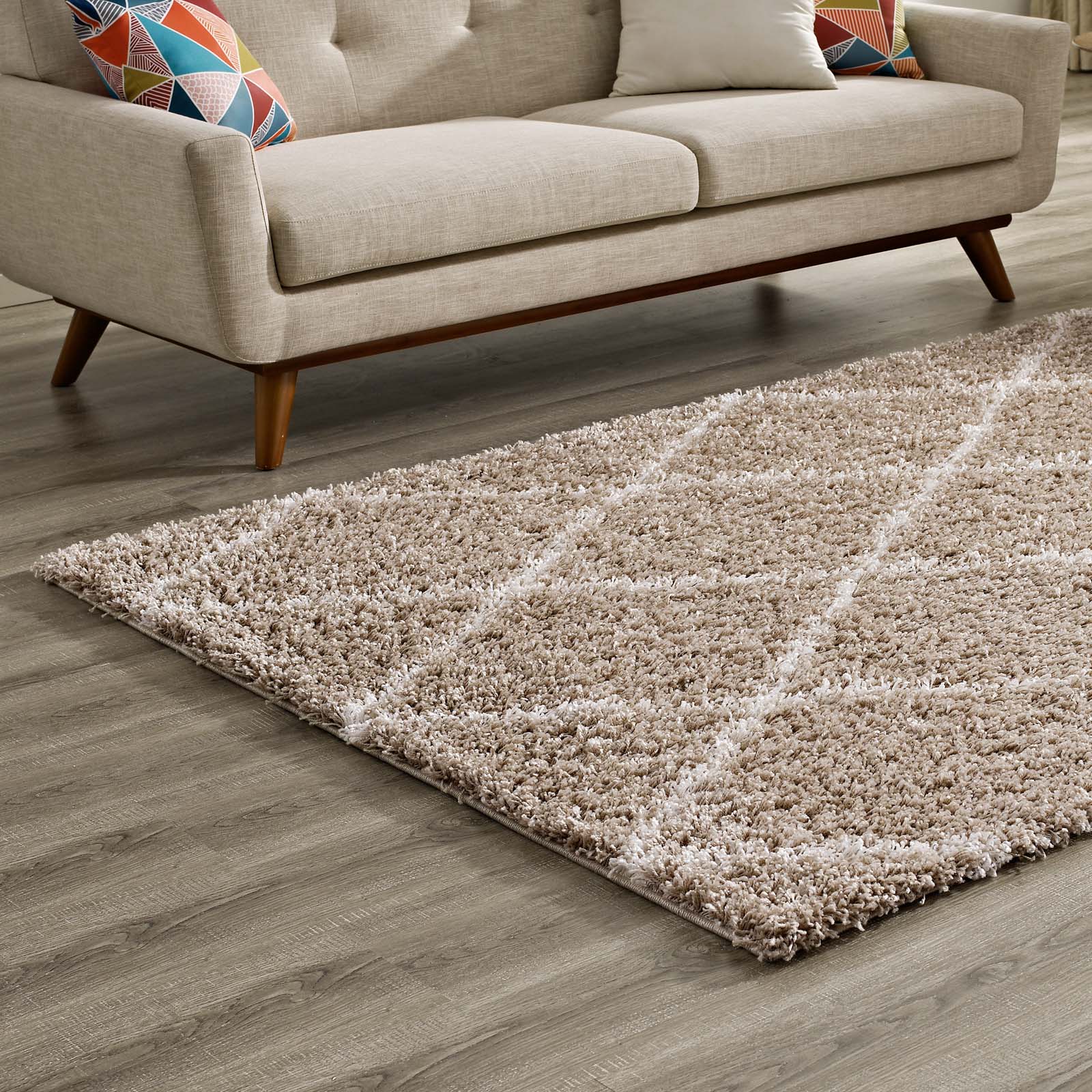 Toryn Diamond Lattice Shag Area Rug - East Shore Modern Home Furnishings