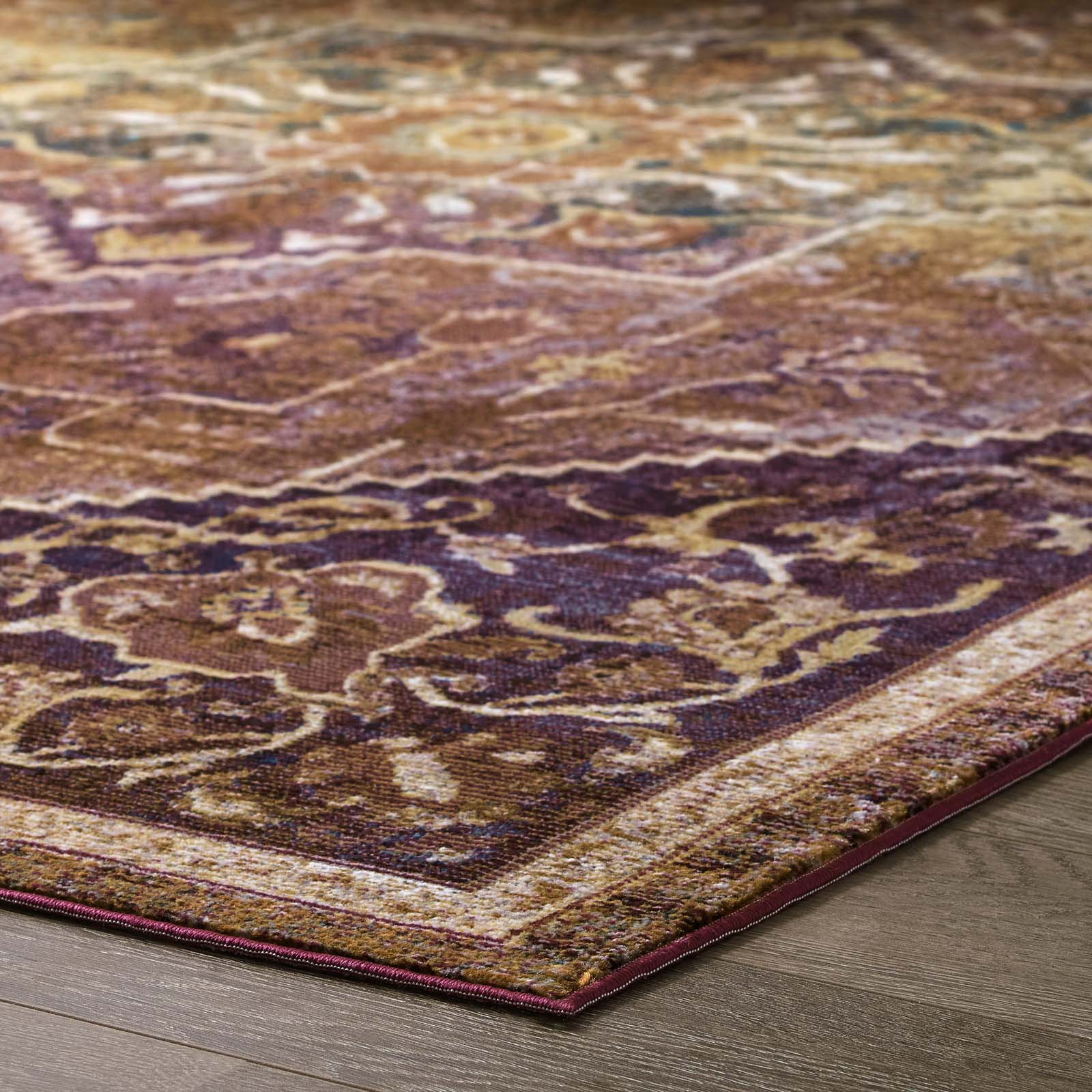 Success Kaede Transitional Distressed Vintage Floral Persian Medallion 5x8 Area Rug - East Shore Modern Home Furnishings