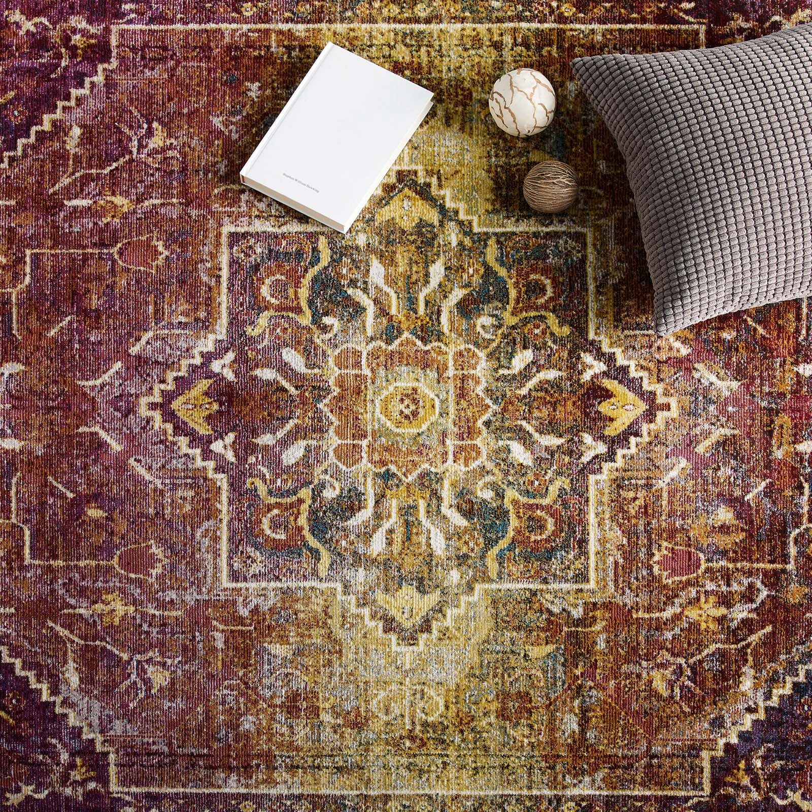 Success Kaede Transitional Distressed Vintage Floral Persian Medallion 5x8 Area Rug - East Shore Modern Home Furnishings