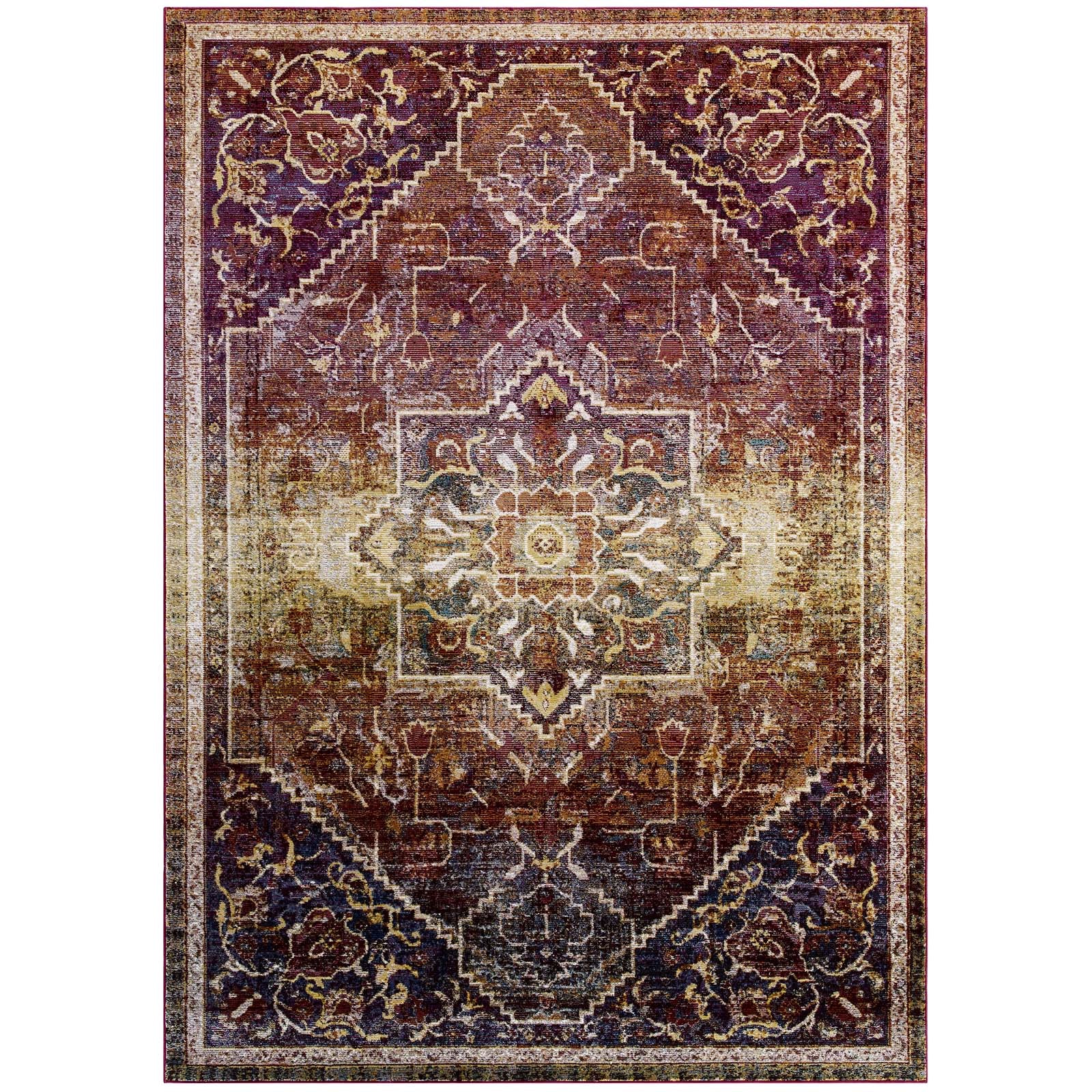 Success Kaede Transitional Distressed Vintage Floral Persian Medallion 8x10 Area Rug - East Shore Modern Home Furnishings