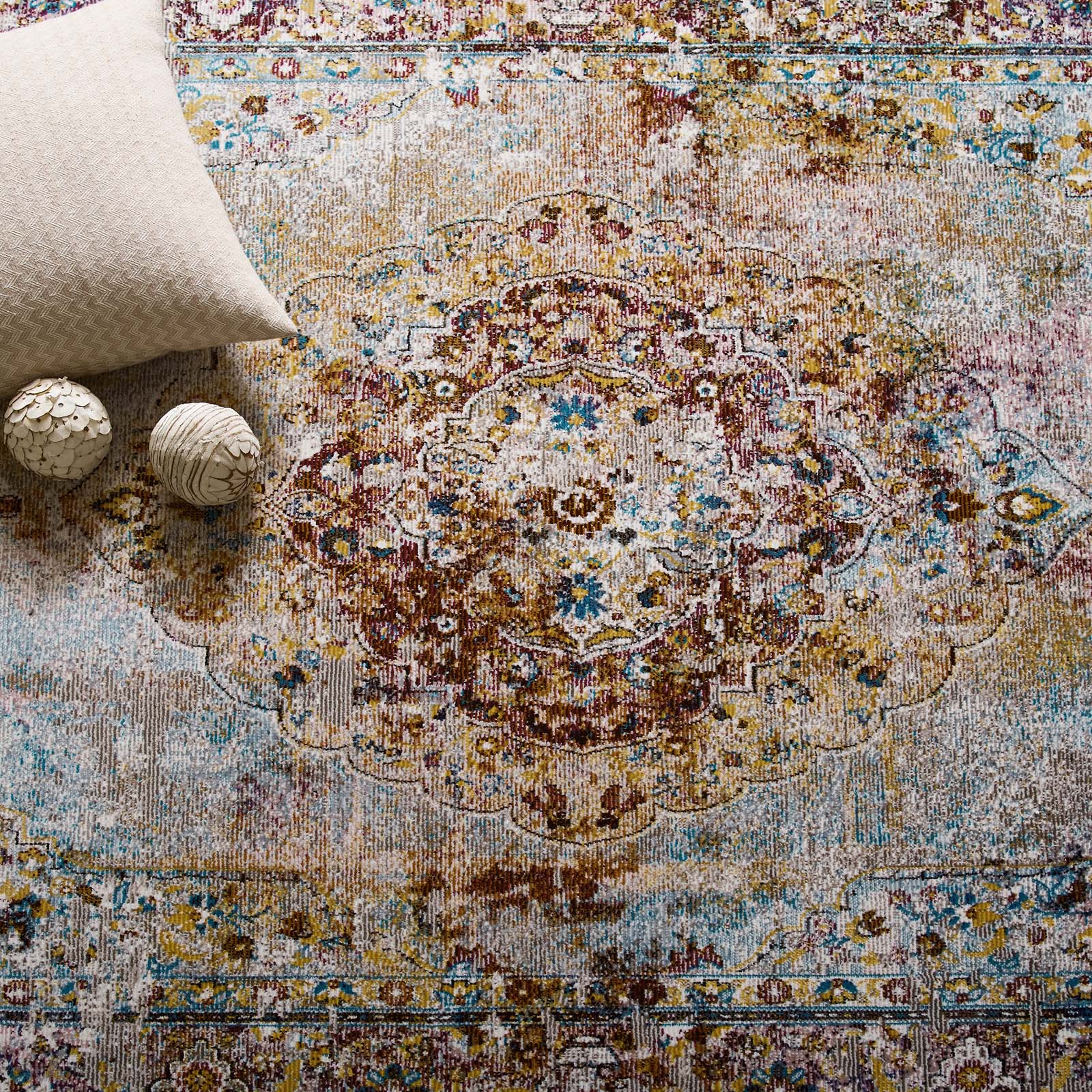 Success Merritt Transitional Distressed Floral Persian Medallion  5x8 Area Rug - East Shore Modern Home Furnishings