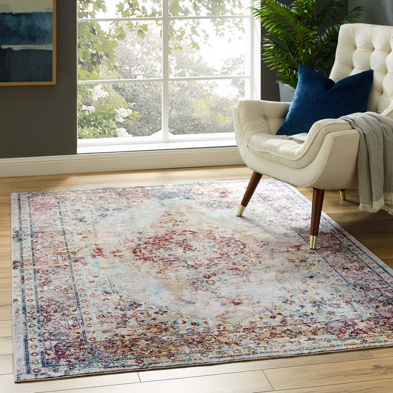 Success Merritt Transitional Distressed Floral Persian Medallion  5x8 Area Rug - East Shore Modern Home Furnishings