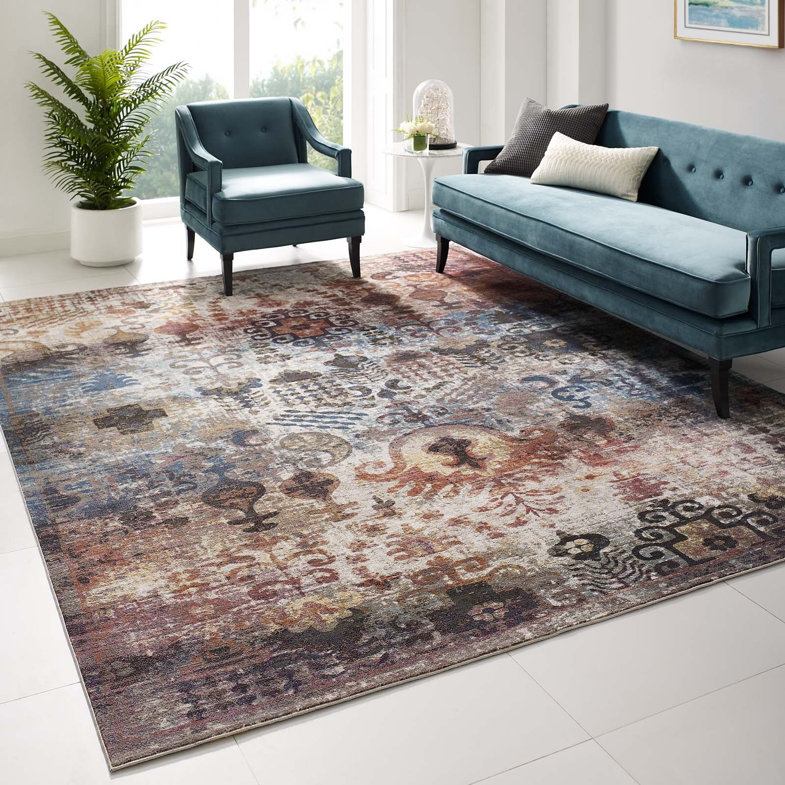 Success Tahira Transitional Distressed Vintage Floral Moroccan Trellis 8x10 Area Rug - East Shore Modern Home Furnishings