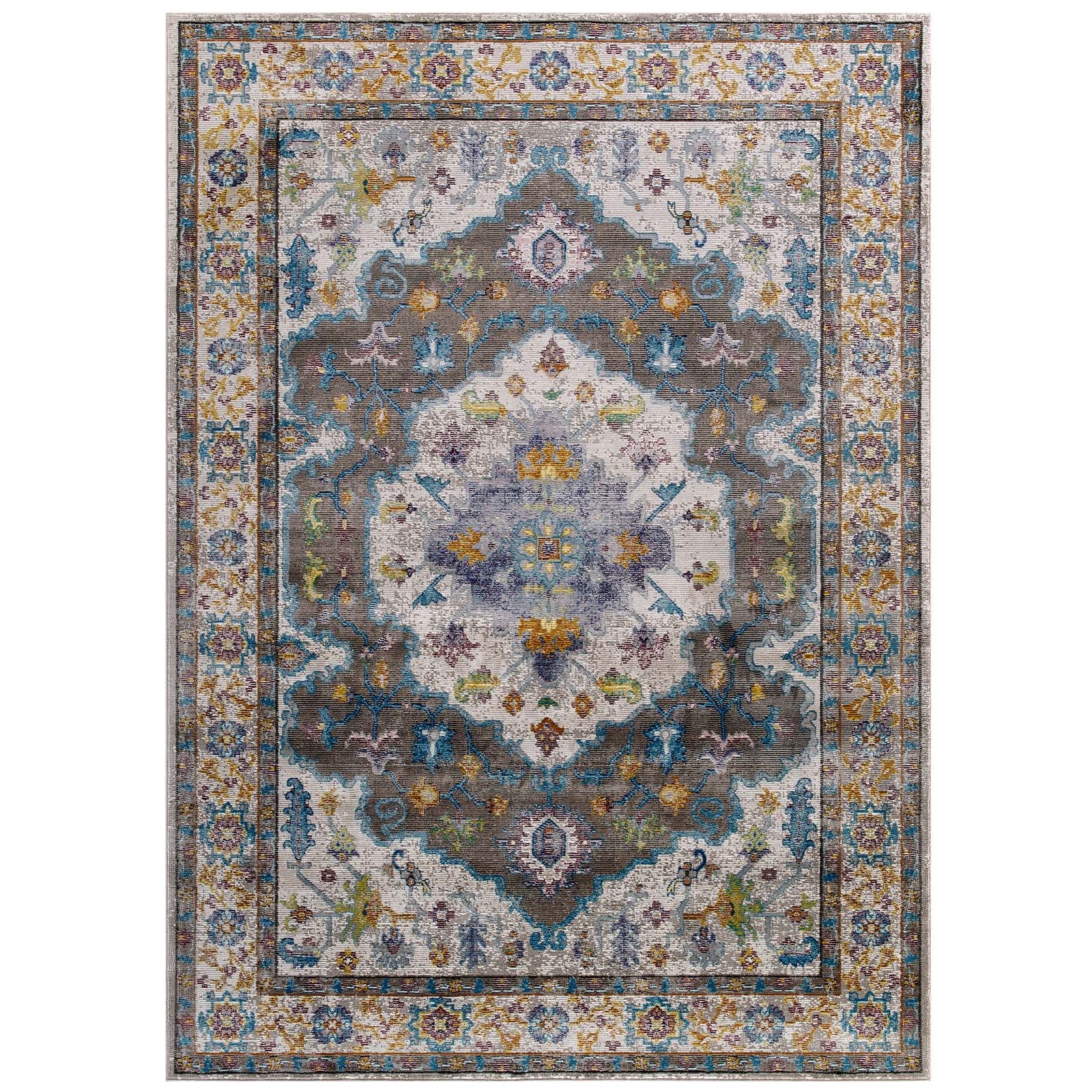 Success Anisah Distressed Floral Persian Medallion 4x6 Area Rug - East Shore Modern Home Furnishings