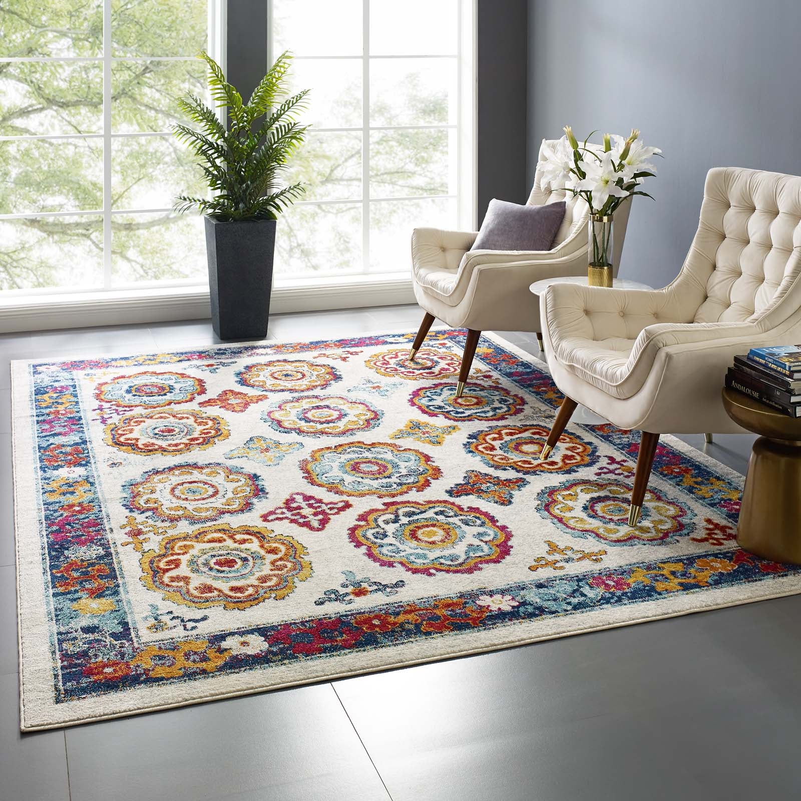 Entourage Odile Distressed Floral Moroccan Trellis Area Rug - East Shore Modern Home Furnishings