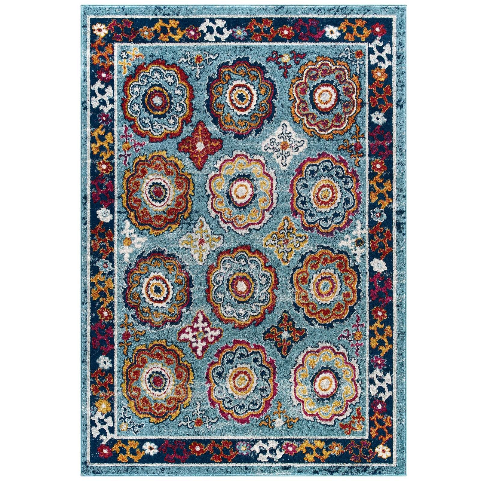 Entourage Odile Distressed Floral Moroccan Trellis Area Rug - East Shore Modern Home Furnishings