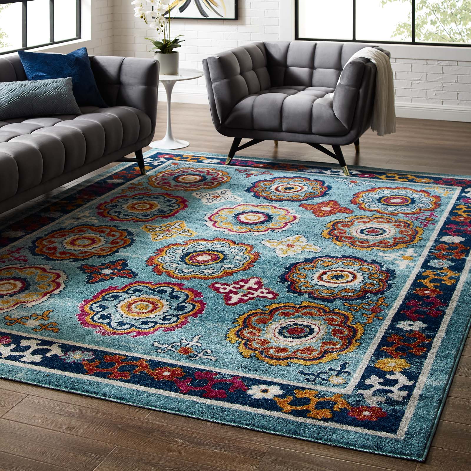 Entourage Odile Distressed Floral Moroccan Trellis Area Rug - East Shore Modern Home Furnishings