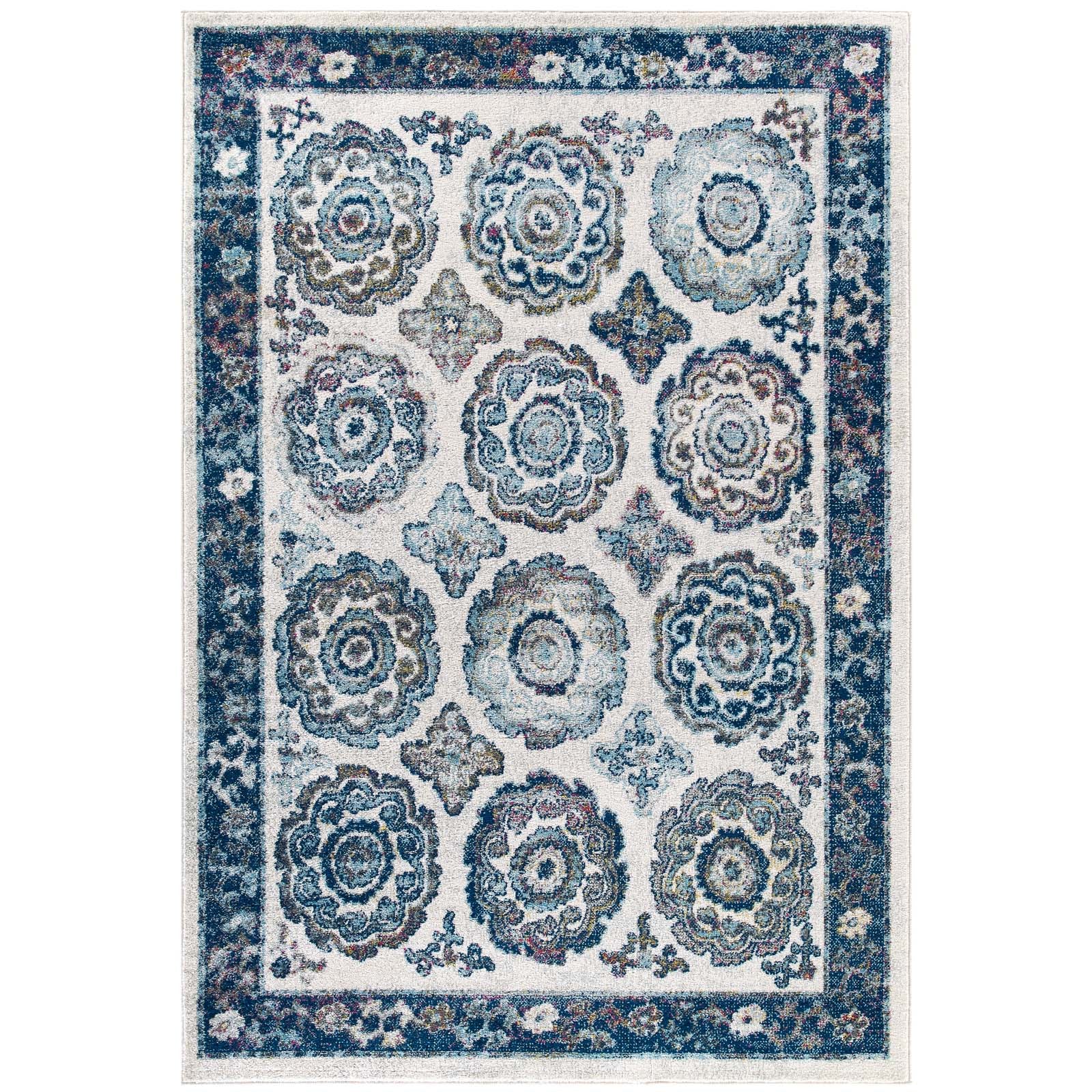 Entourage Odile Distressed Floral Moroccan Trellis Area Rug - East Shore Modern Home Furnishings