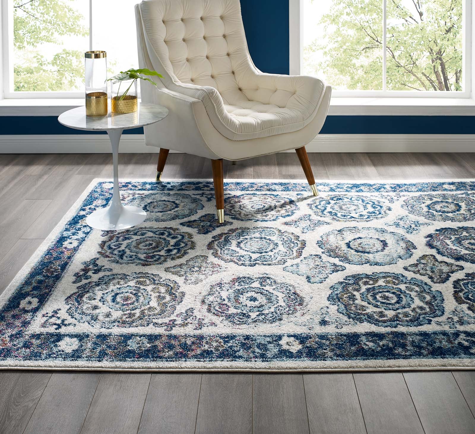 Entourage Odile Distressed Floral Moroccan Trellis Area Rug - East Shore Modern Home Furnishings