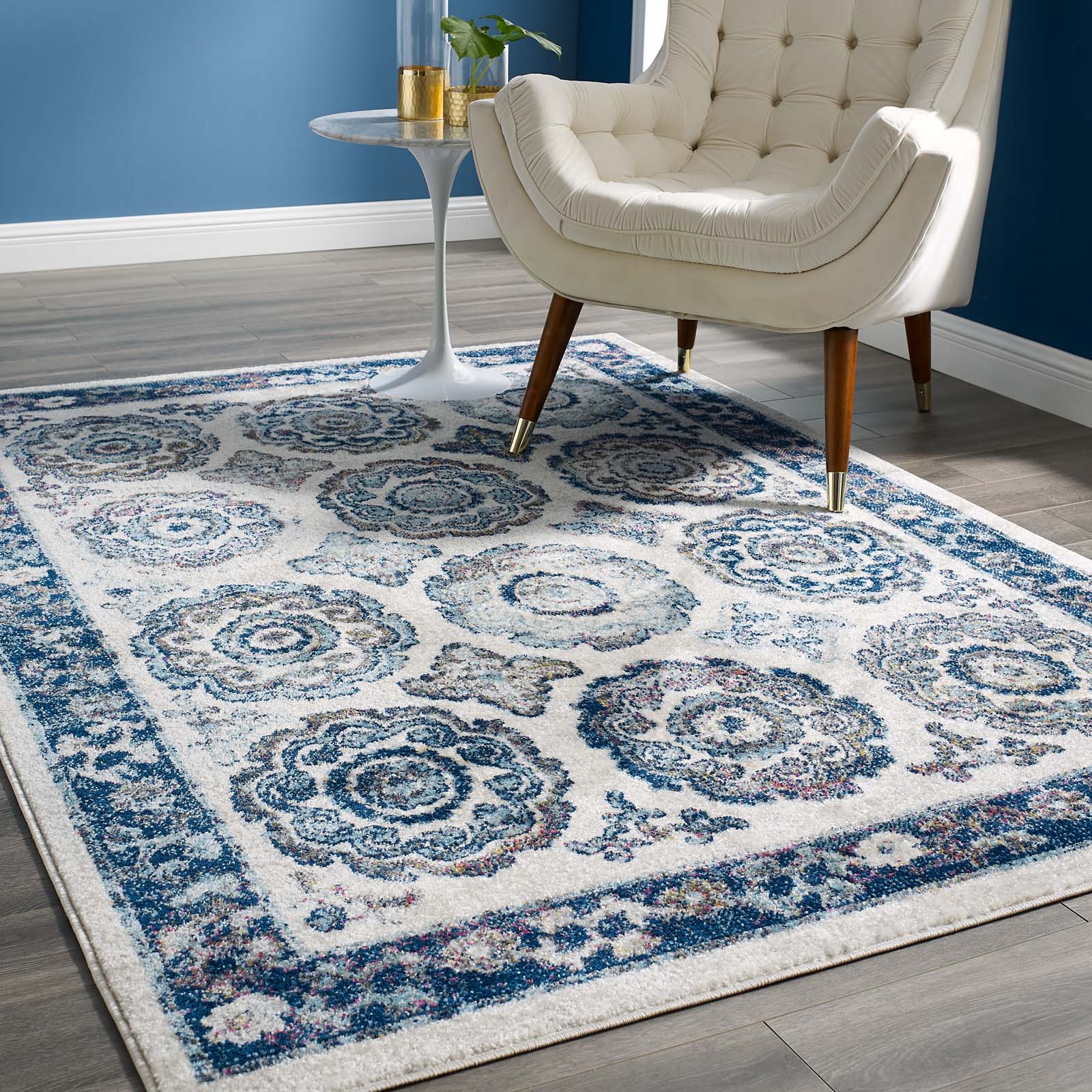 Entourage Odile Distressed Floral Moroccan Trellis Area Rug - East Shore Modern Home Furnishings