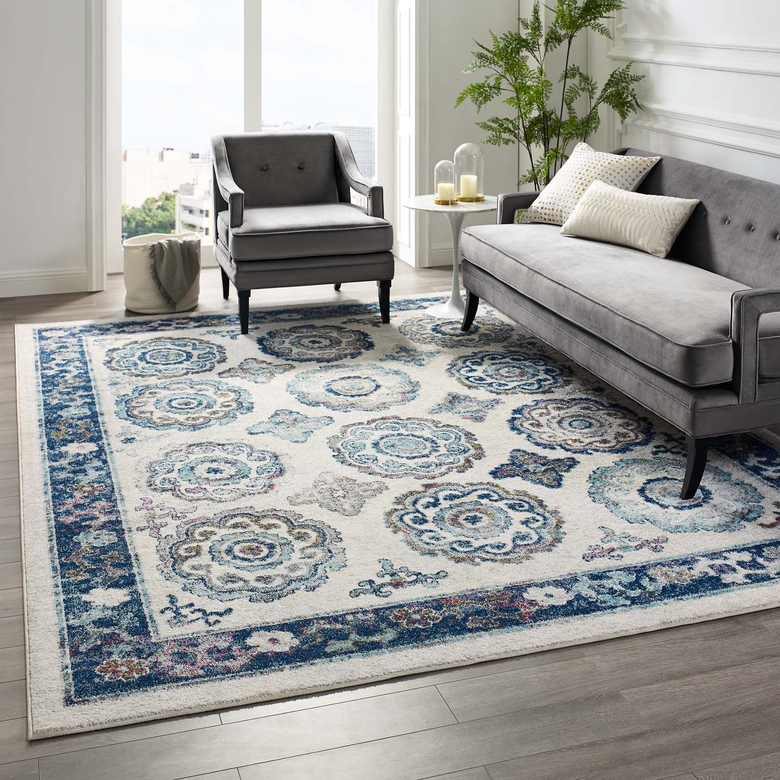 Entourage Odile Distressed Floral Moroccan Trellis Area Rug - East Shore Modern Home Furnishings