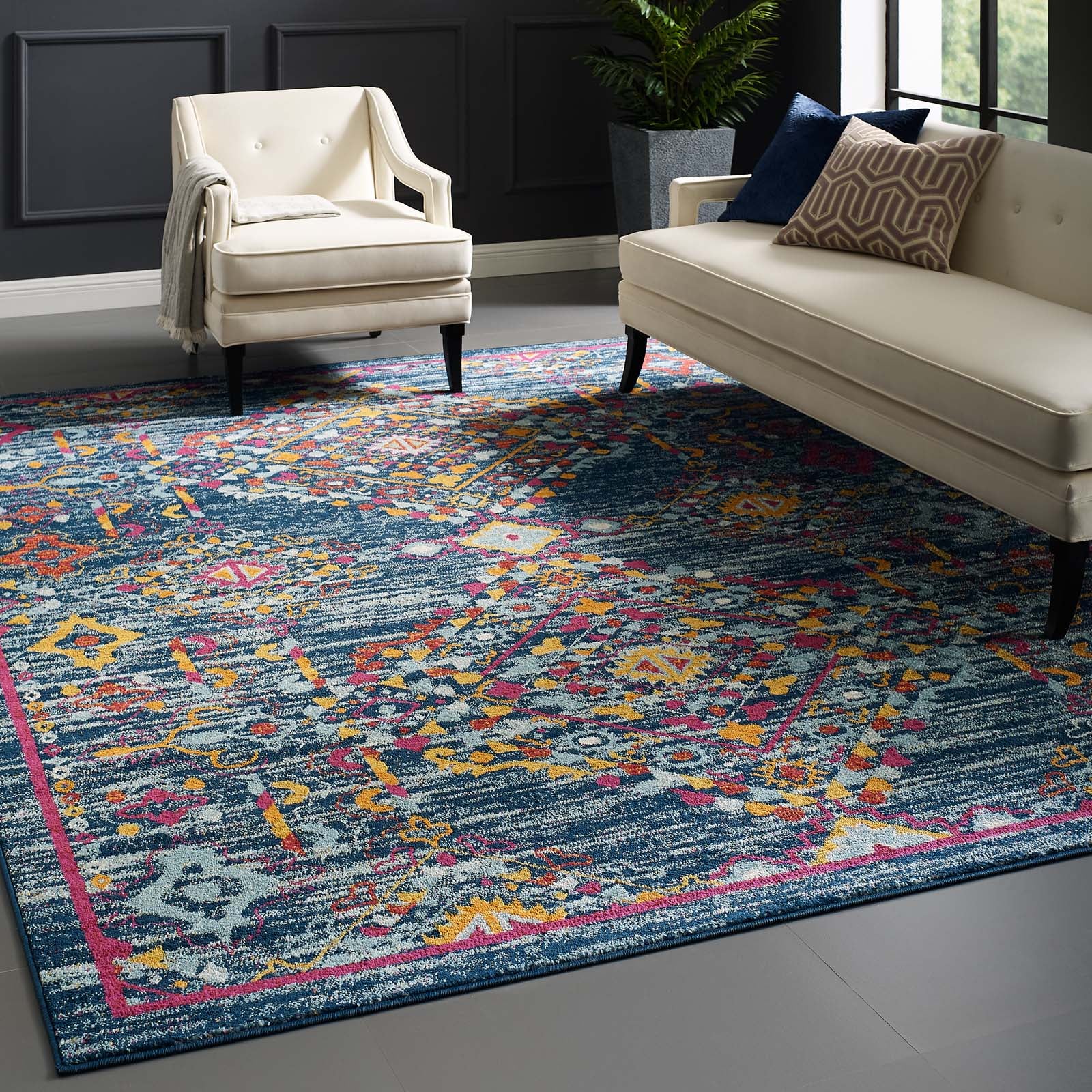 Entourage Khalida Distressed Vintage Floral Lattice Area Rug