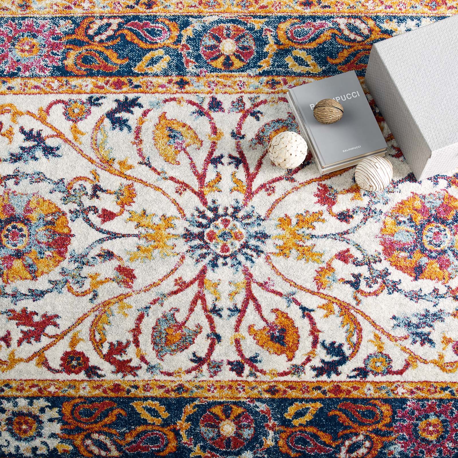 Entourage Samira Distressed Vintage Floral Persian Medallion Area Rug - East Shore Modern Home Furnishings