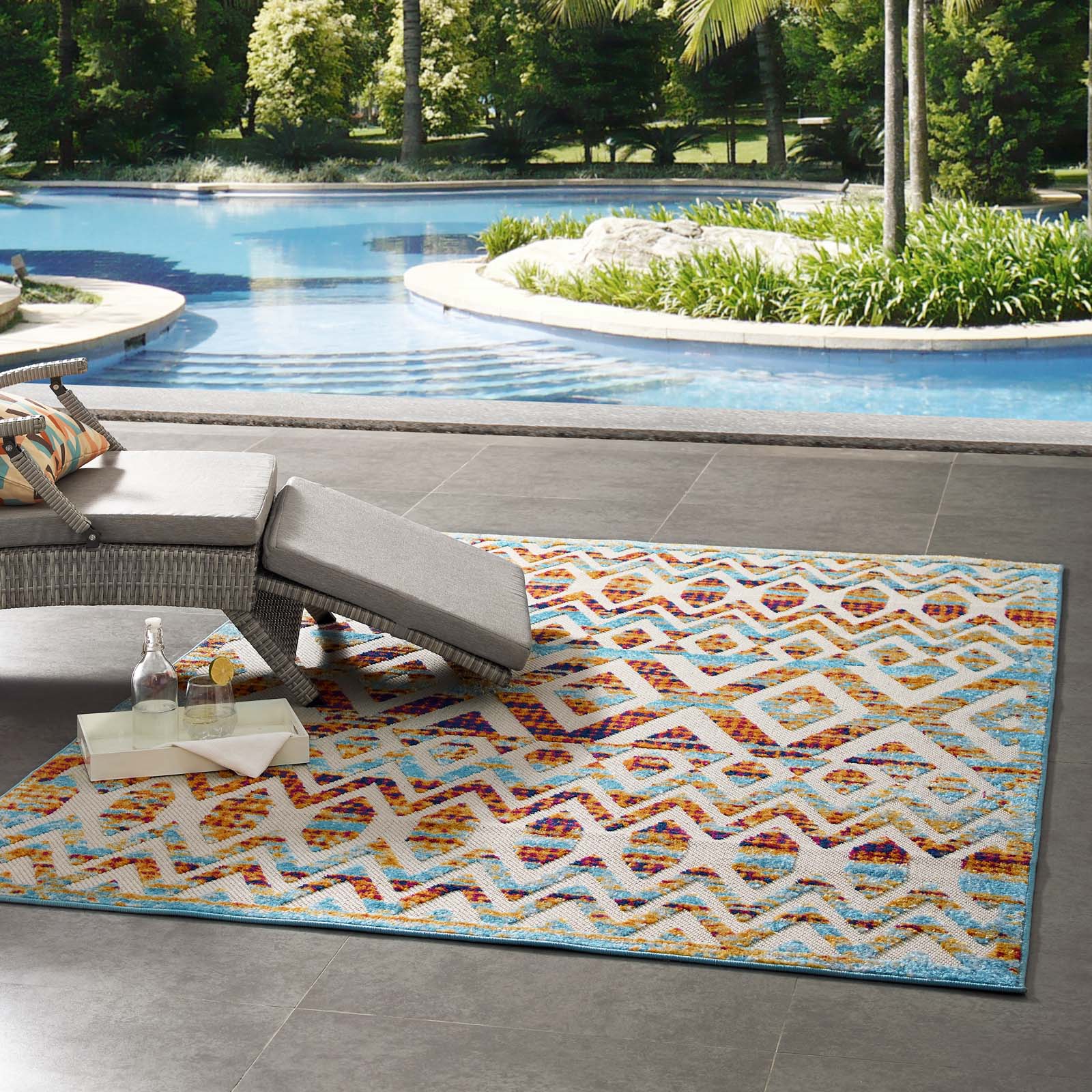 Reflect Tamako Diamond and Chevron Moroccan Trellis 5x8 Indoor / Outdoor Area Rug - East Shore Modern Home Furnishings