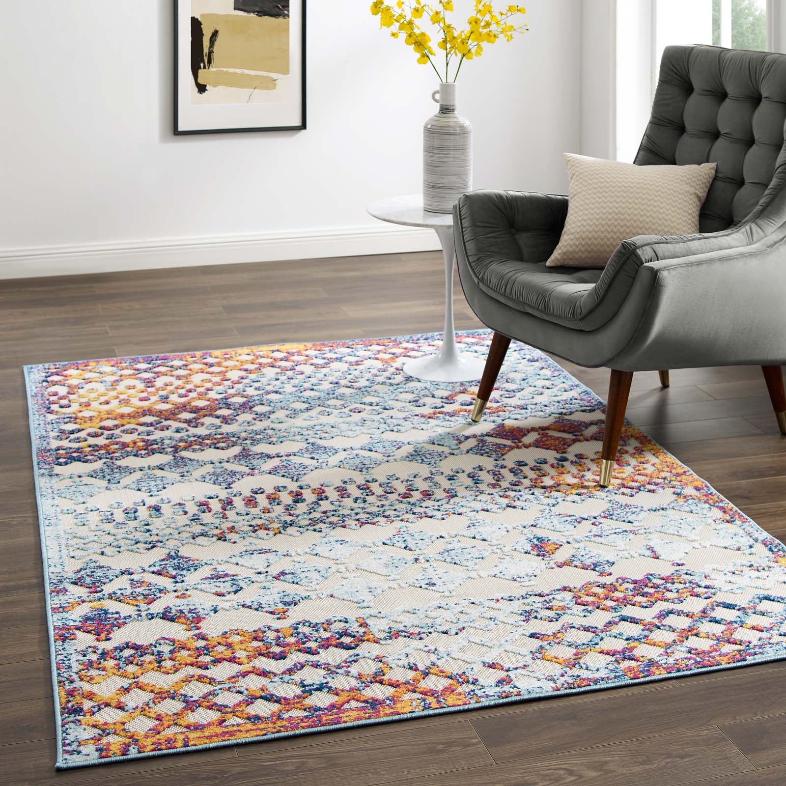 Reflect Giada Distressed Vintage Abstract Diamond Moroccan Trellis Indoor/Outdoor Area Rug