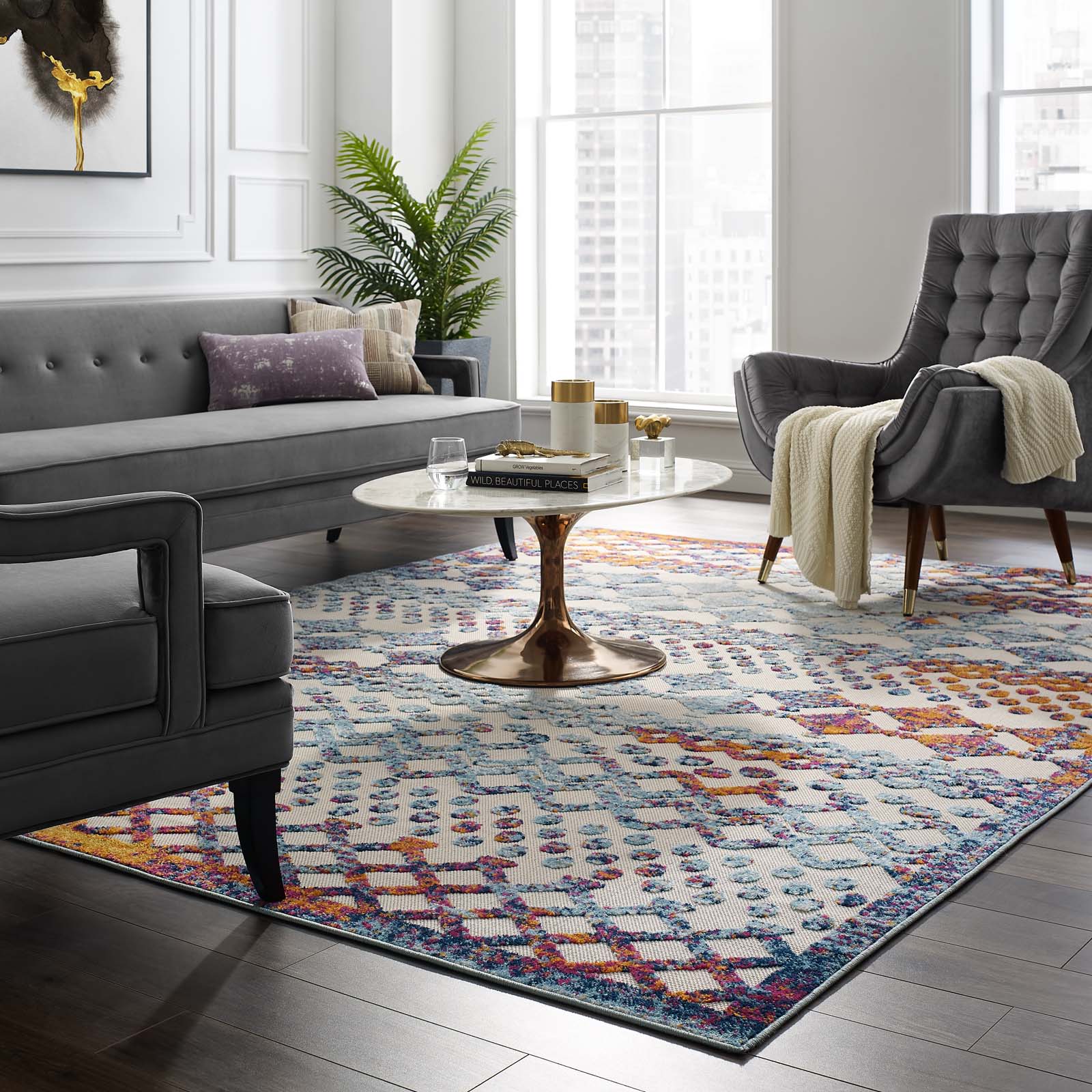 Reflect Giada Distressed Vintage Abstract Diamond Moroccan Trellis Indoor/Outdoor Area Rug