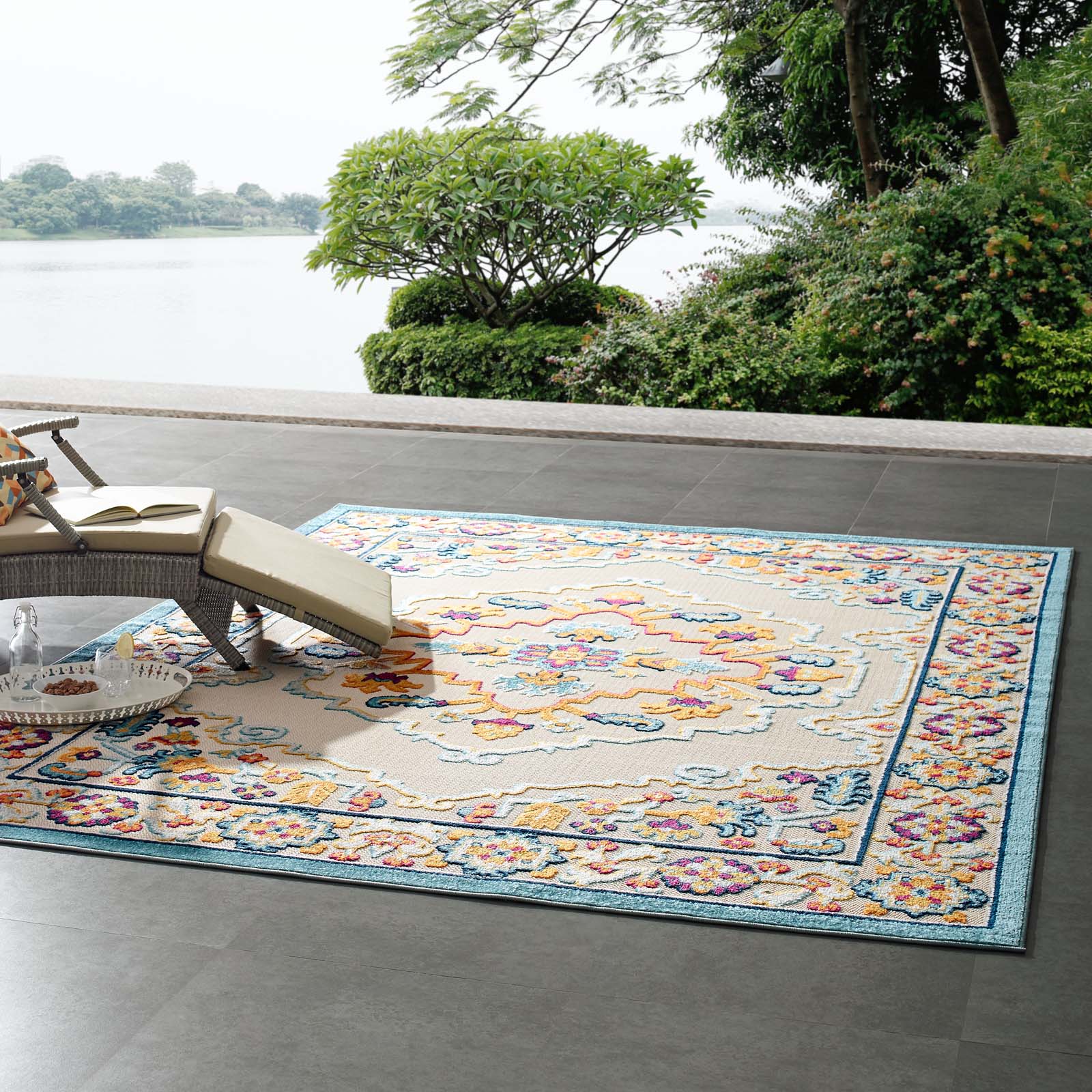 Reflect Ansel Distressed Floral Persian Medallion 8x10 Indoor and Outdoor Area Rug - East Shore Modern Home Furnishings