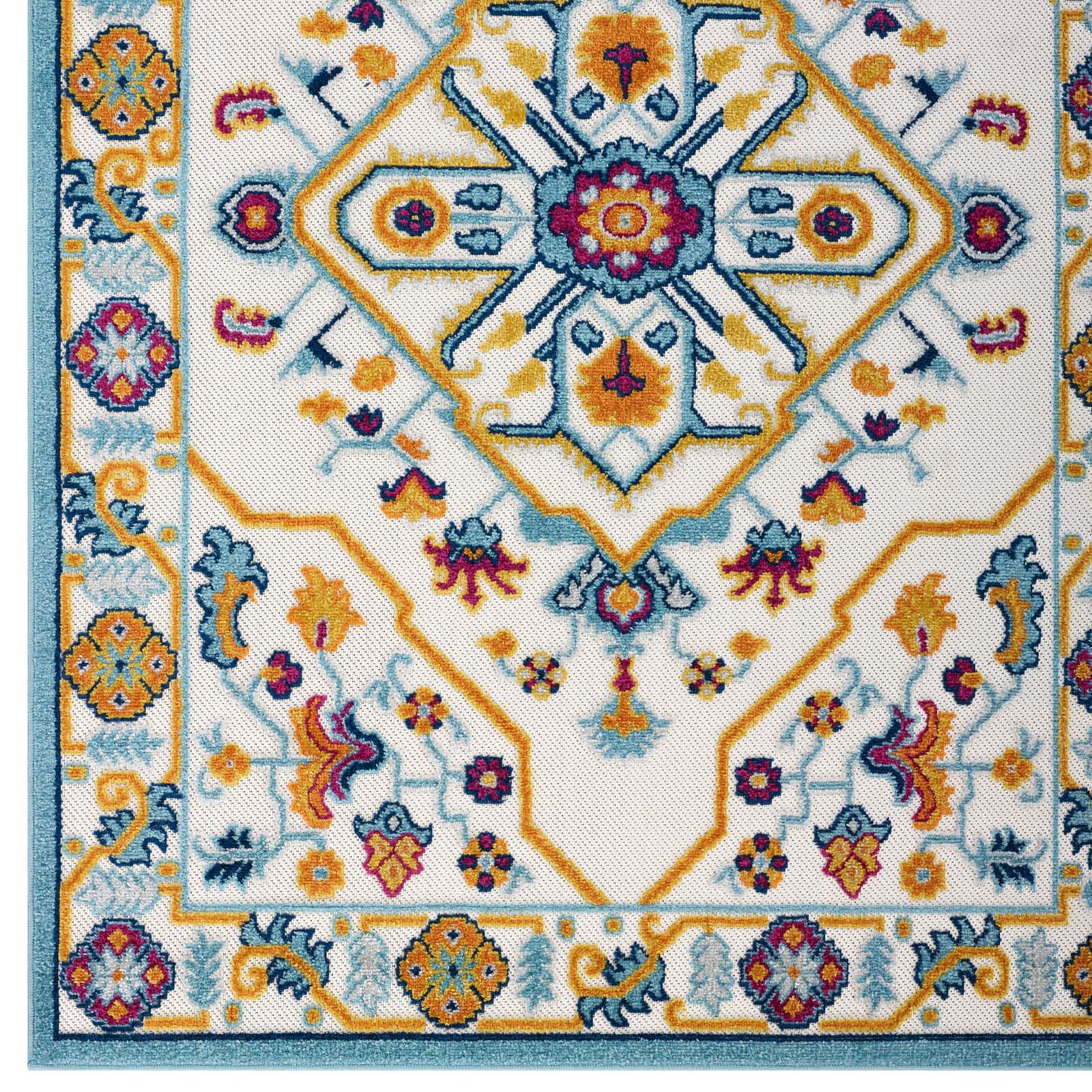 Reflect Freesia Distressed Floral Persian Medallion 5x8 Indoor and Outdoor Area Rug - East Shore Modern Home Furnishings