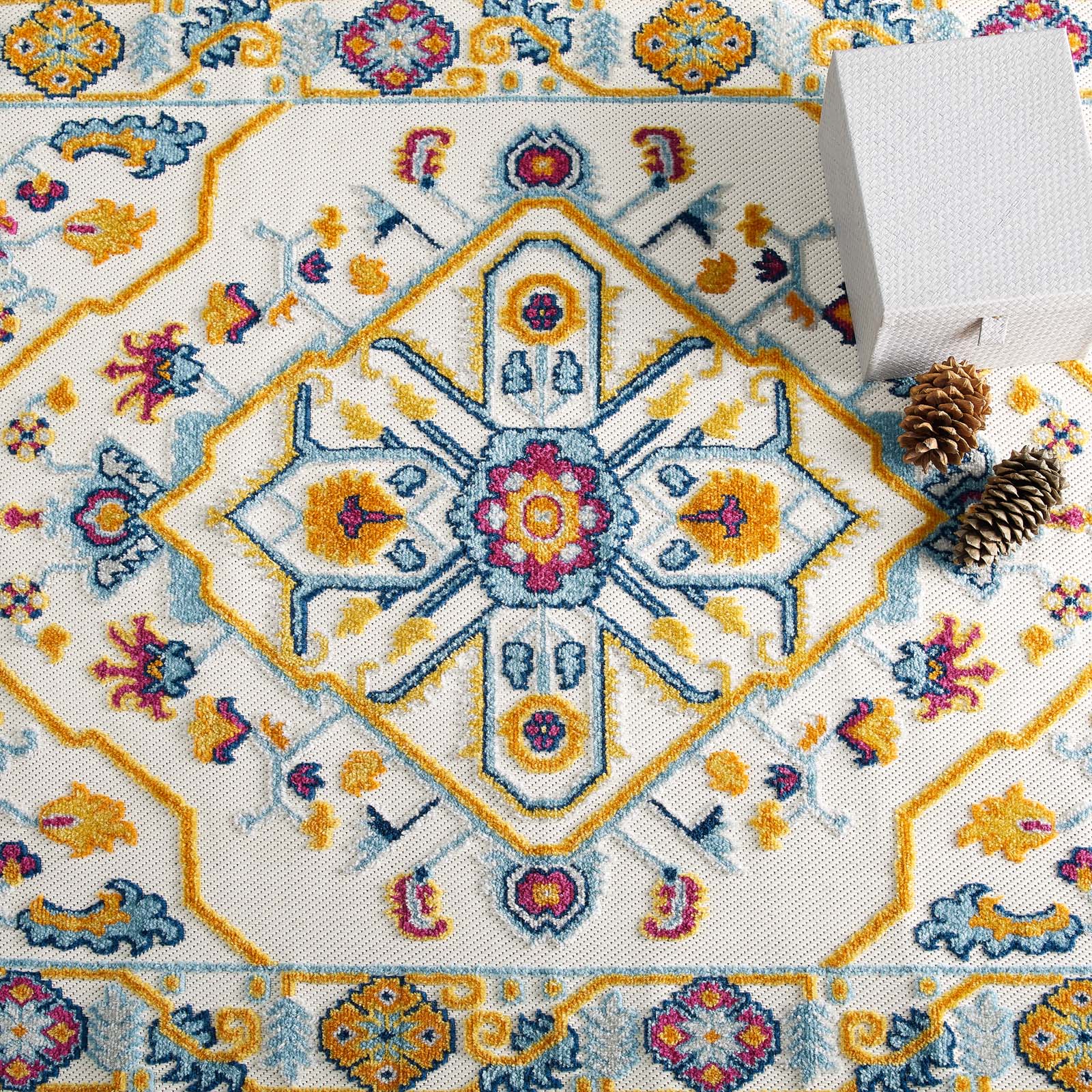 Reflect Freesia Distressed Floral Persian Medallion 5x8 Indoor and Outdoor Area Rug - East Shore Modern Home Furnishings