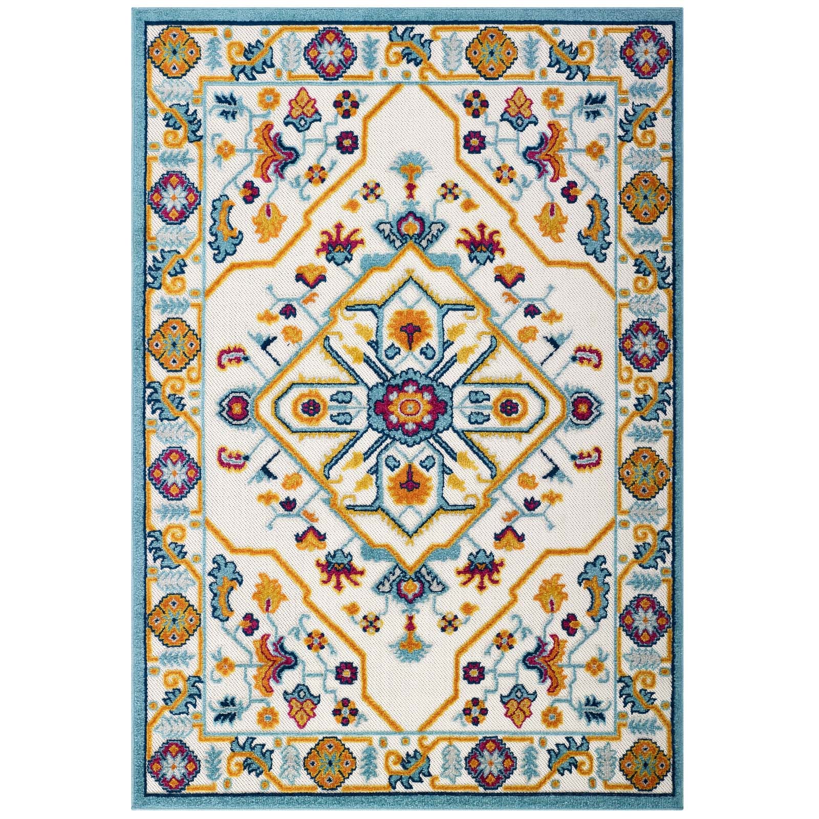 Reflect Freesia Distressed Floral Persian Medallion 8x10 Indoor and Outdoor Area Rug - East Shore Modern Home Furnishings