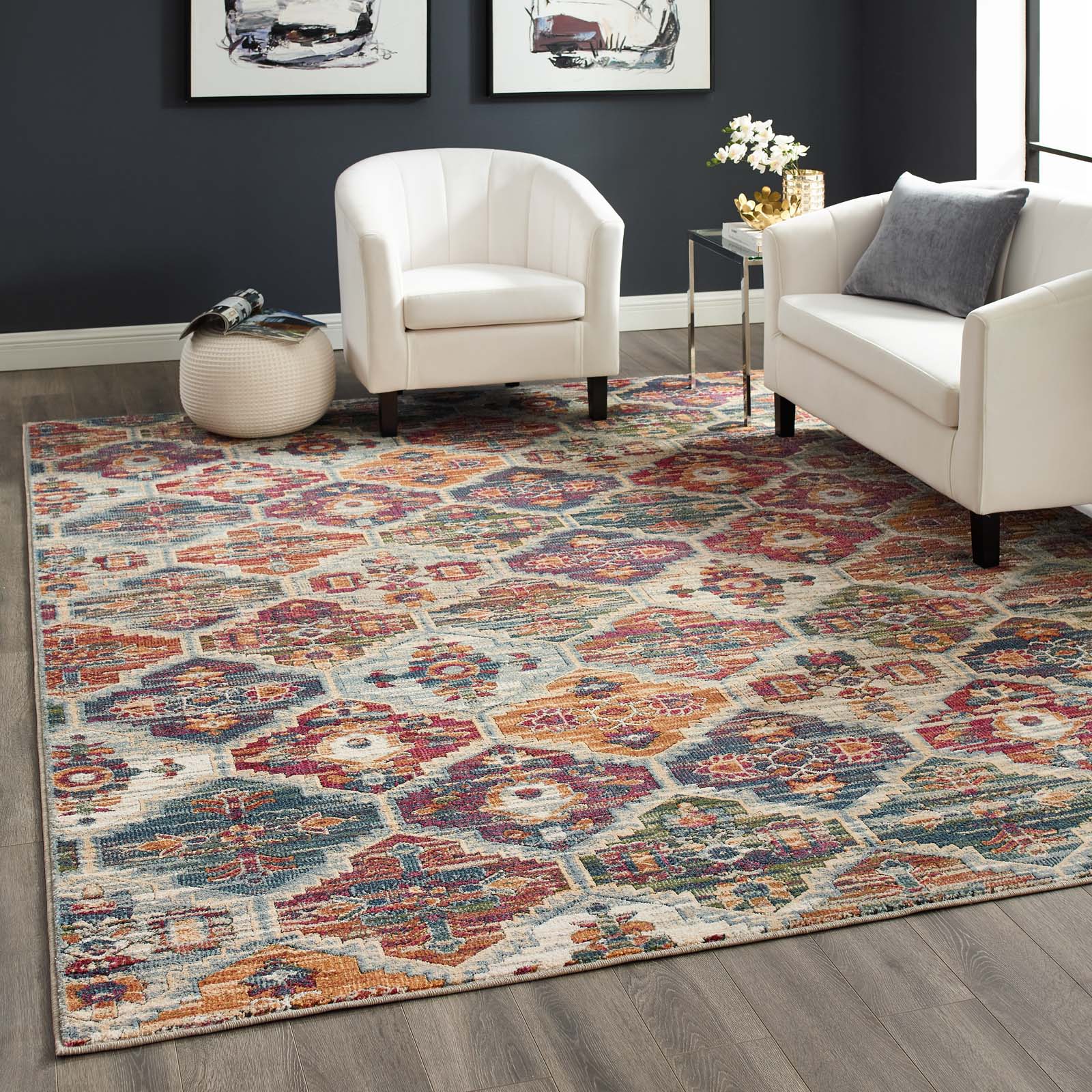 Tribute Azalea Distressed Vintage Floral Lattice Area Rug - East Shore Modern Home Furnishings