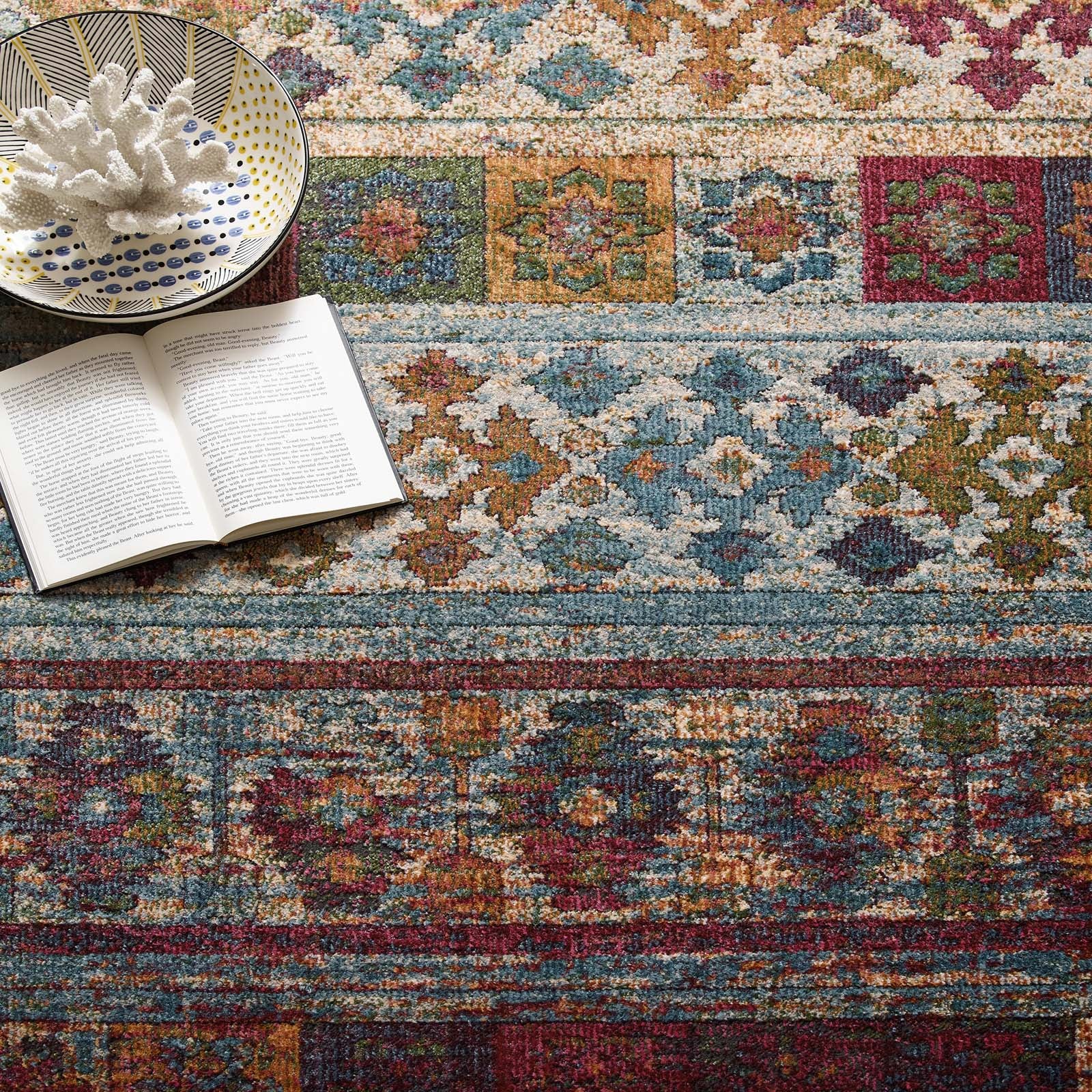 Tribute Nala Distressed Vintage Floral Lattice Area Rug - East Shore Modern Home Furnishings