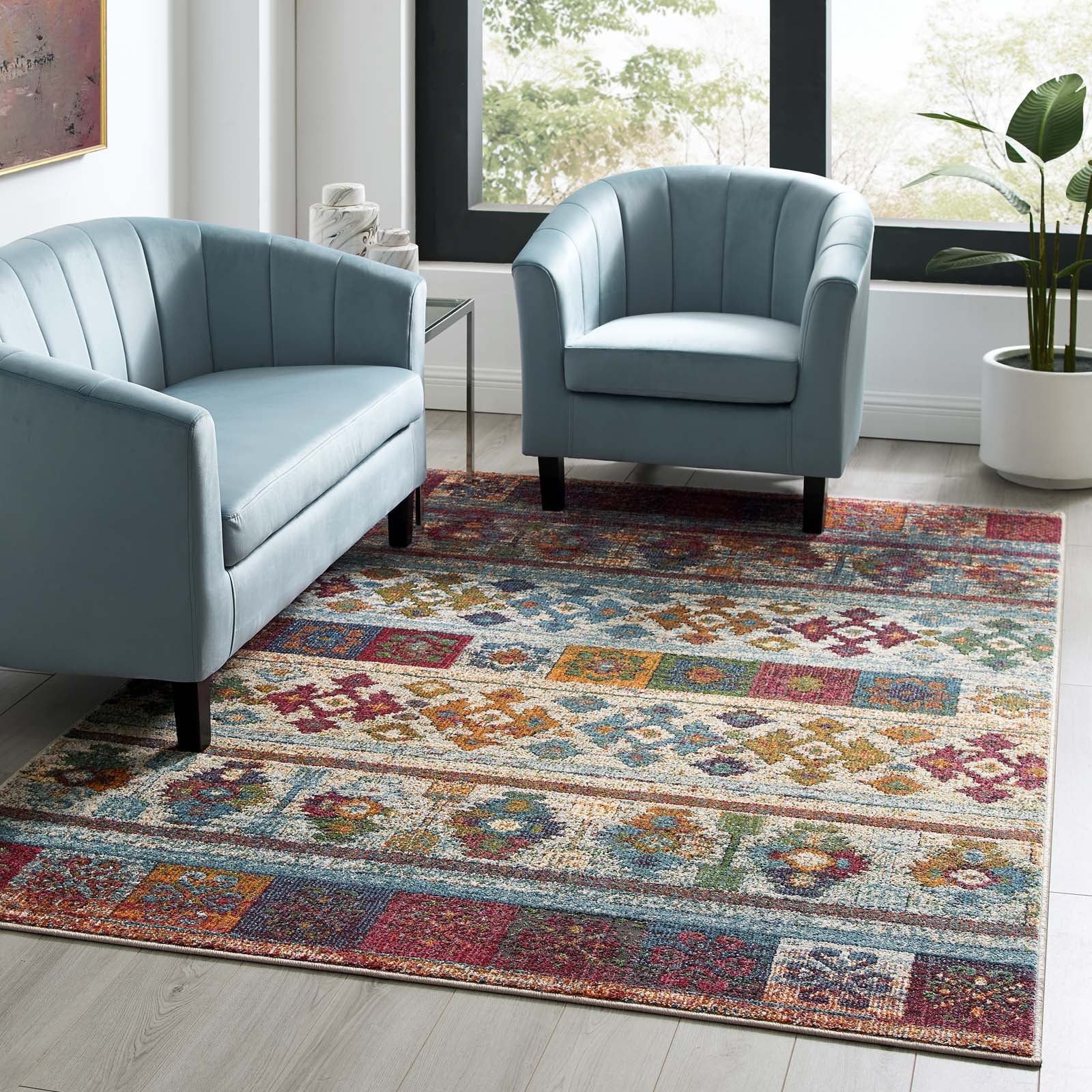 Tribute Nala Distressed Vintage Floral Lattice Area Rug - East Shore Modern Home Furnishings