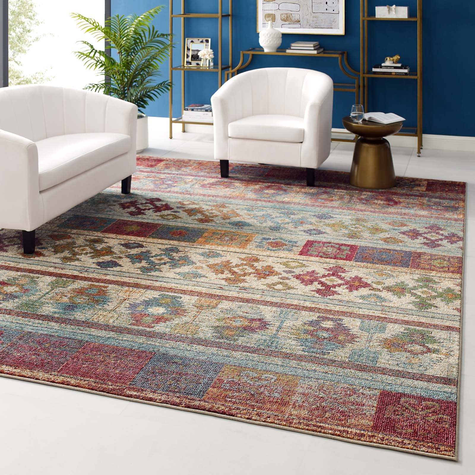 Tribute Nala Distressed Vintage Floral Lattice Area Rug - East Shore Modern Home Furnishings