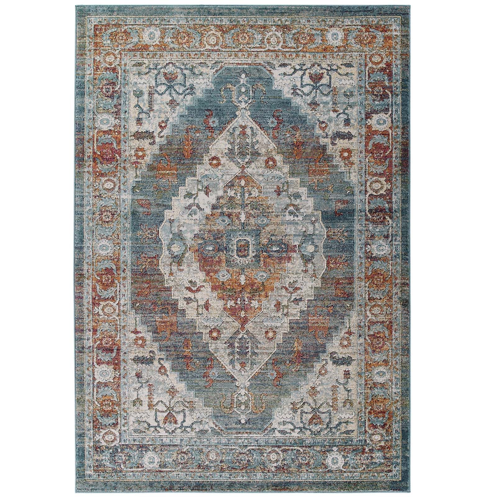 Tribute Camellia Distressed Vintage Floral Persian Medallion Area Rug - East Shore Modern Home Furnishings