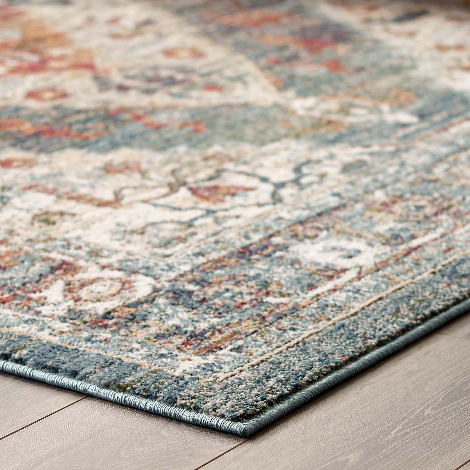 Tribute Camellia Distressed Vintage Floral Persian Medallion Area Rug - East Shore Modern Home Furnishings
