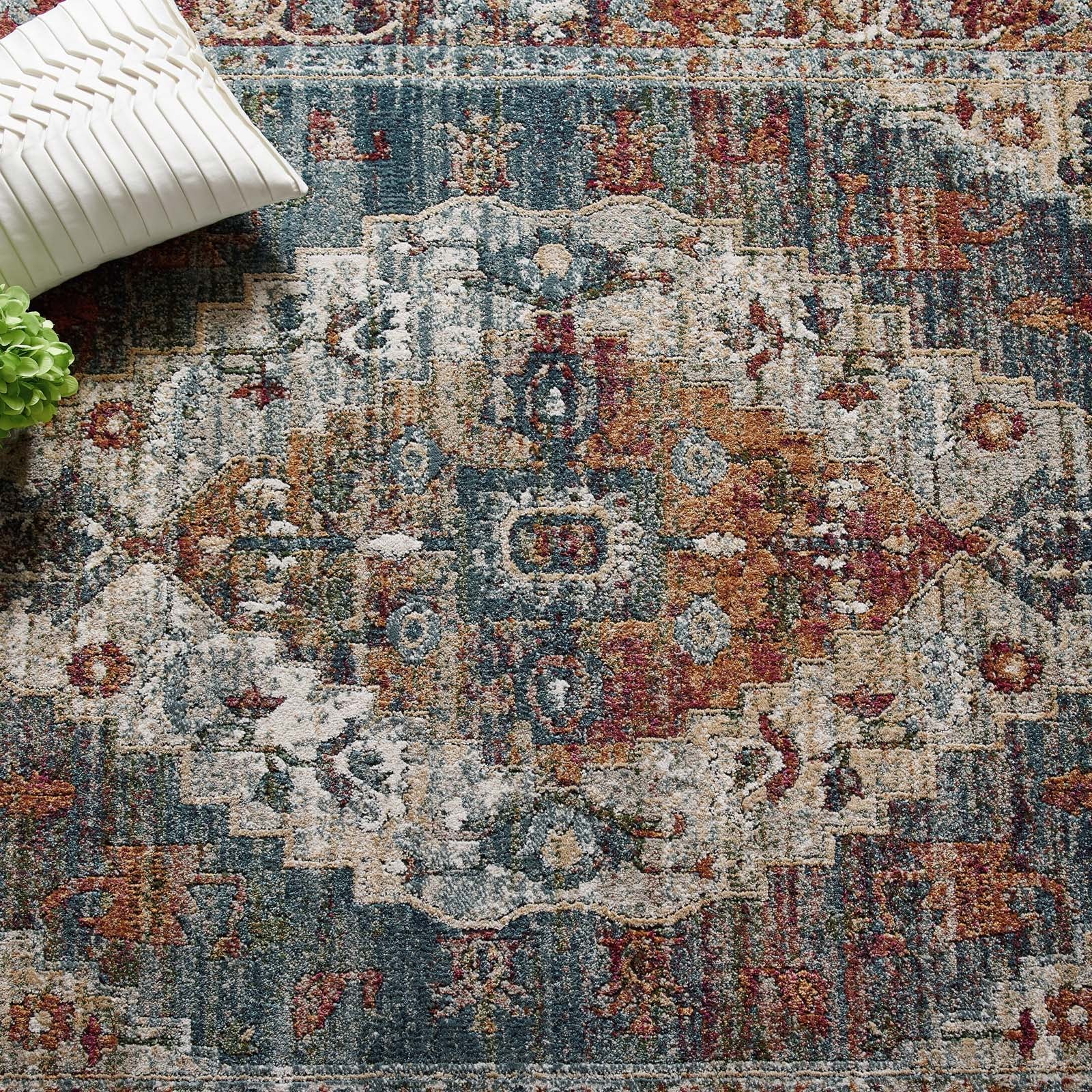 Tribute Camellia Distressed Vintage Floral Persian Medallion Area Rug - East Shore Modern Home Furnishings