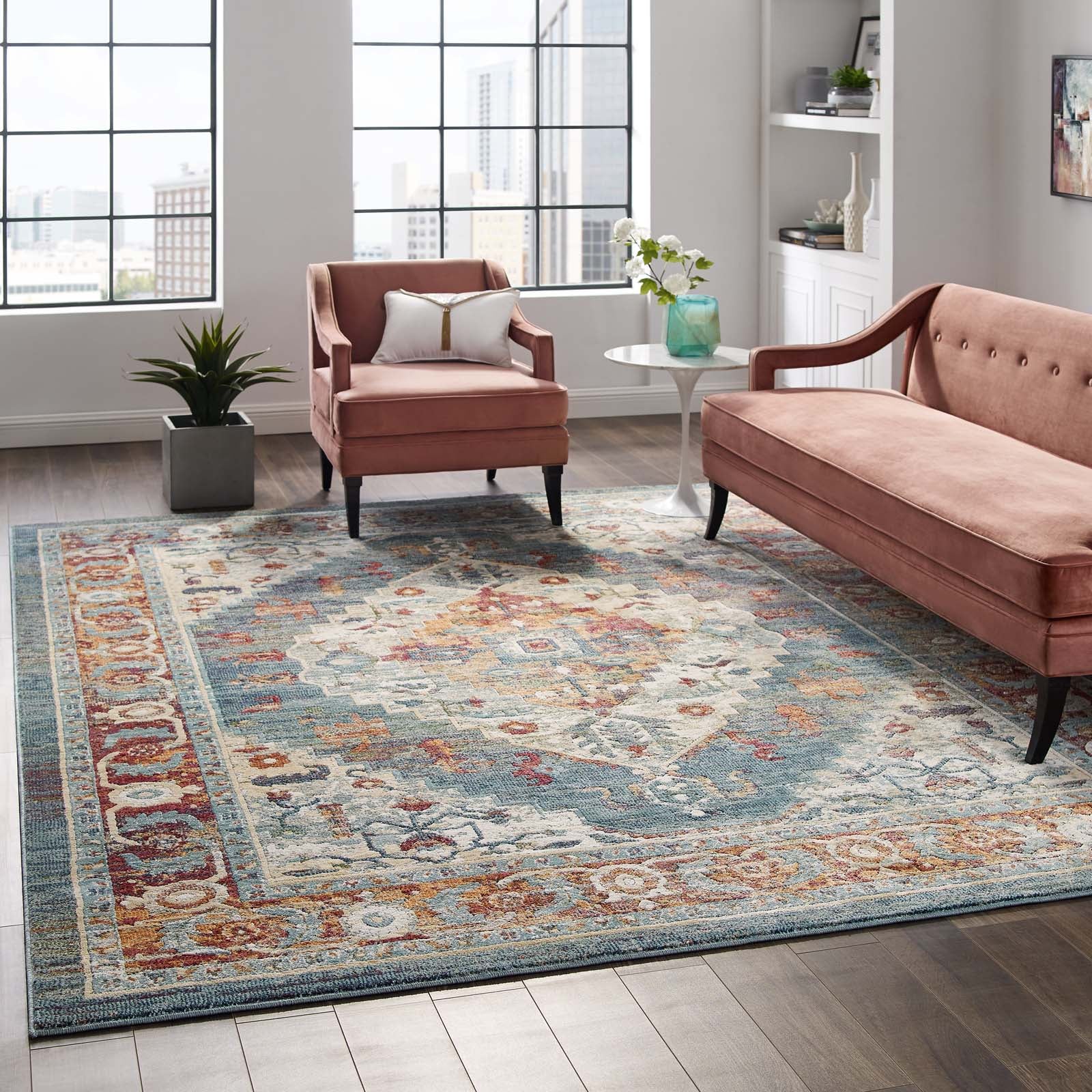 Tribute Camellia Distressed Vintage Floral Persian Medallion Area Rug - East Shore Modern Home Furnishings