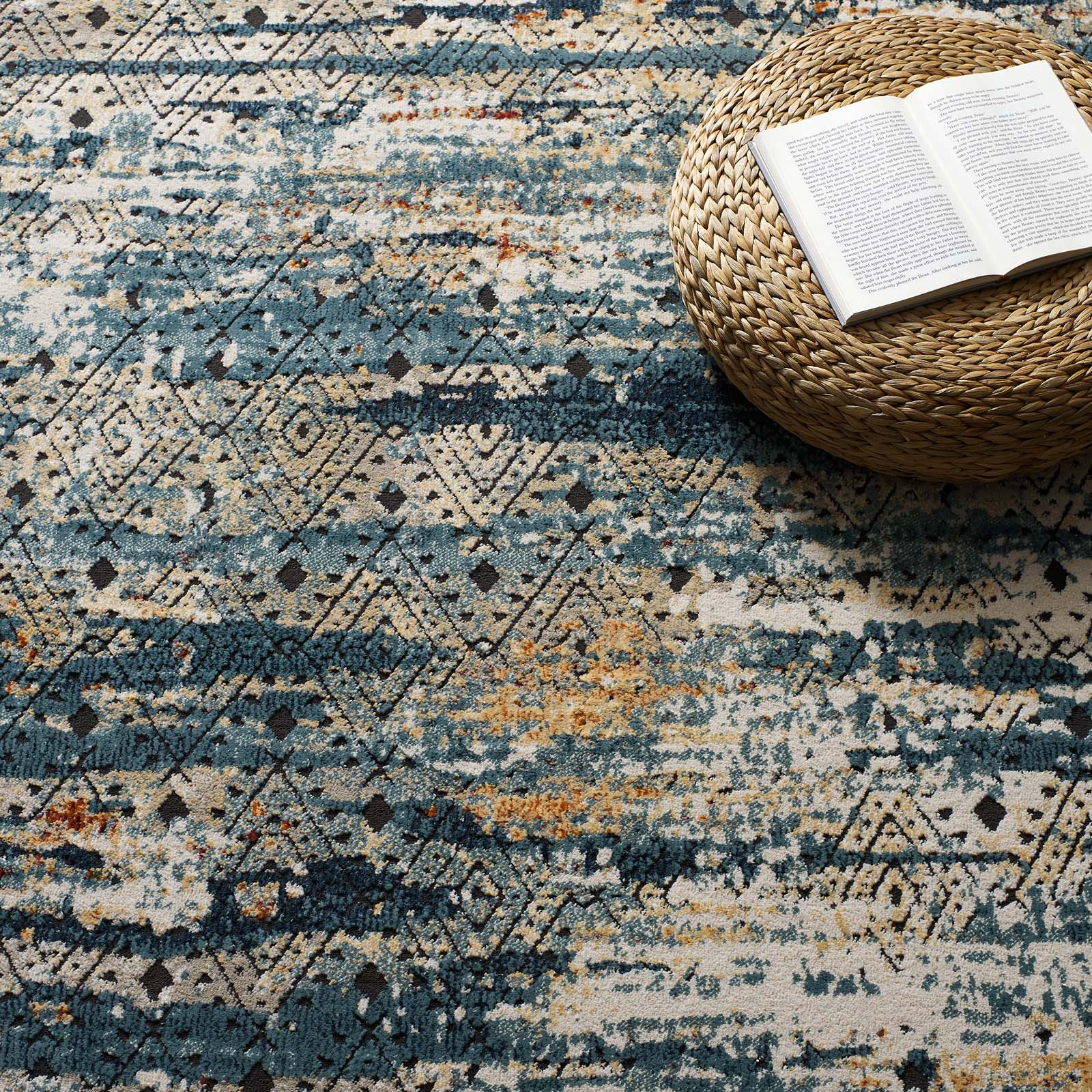 Tribute Eisley Rustic Distressed Transitional Diamond Lattice Area Rug - East Shore Modern Home Furnishings