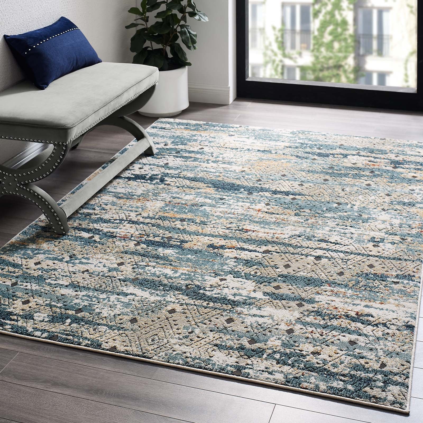 Tribute Eisley Rustic Distressed Transitional Diamond Lattice Area Rug - East Shore Modern Home Furnishings