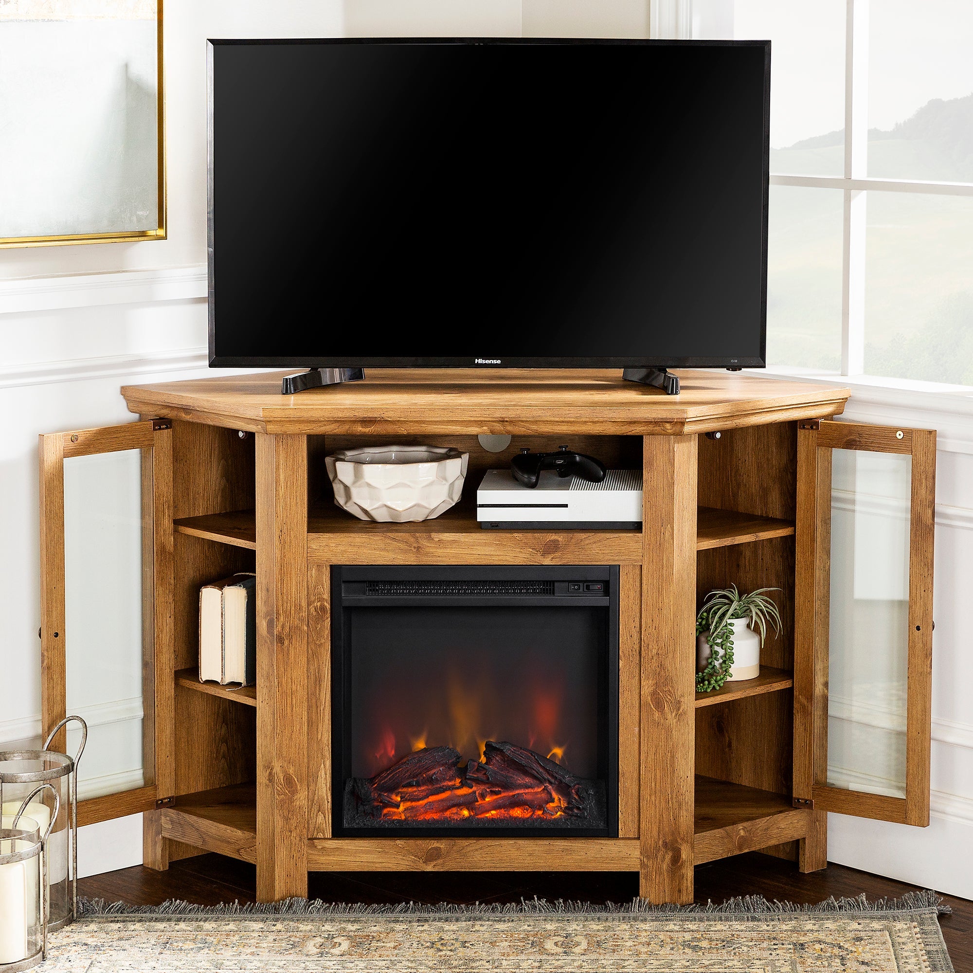 48" Wood Corner Fireplace TV Stand - East Shore Modern Home Furnishings
