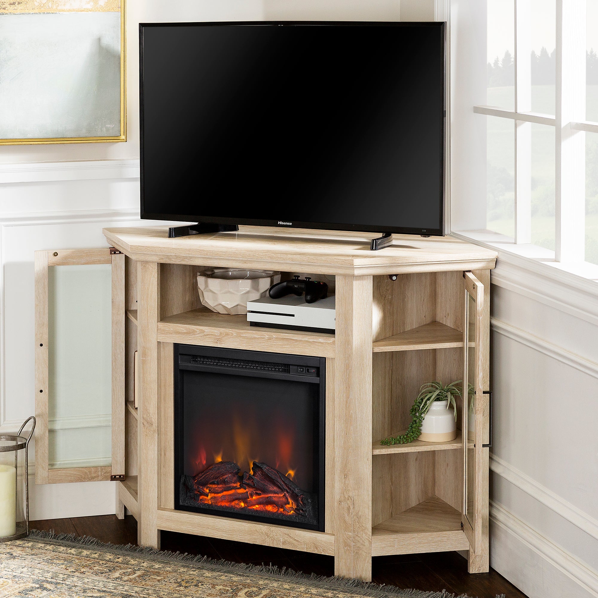 48" Wood Corner Fireplace TV Stand - East Shore Modern Home Furnishings
