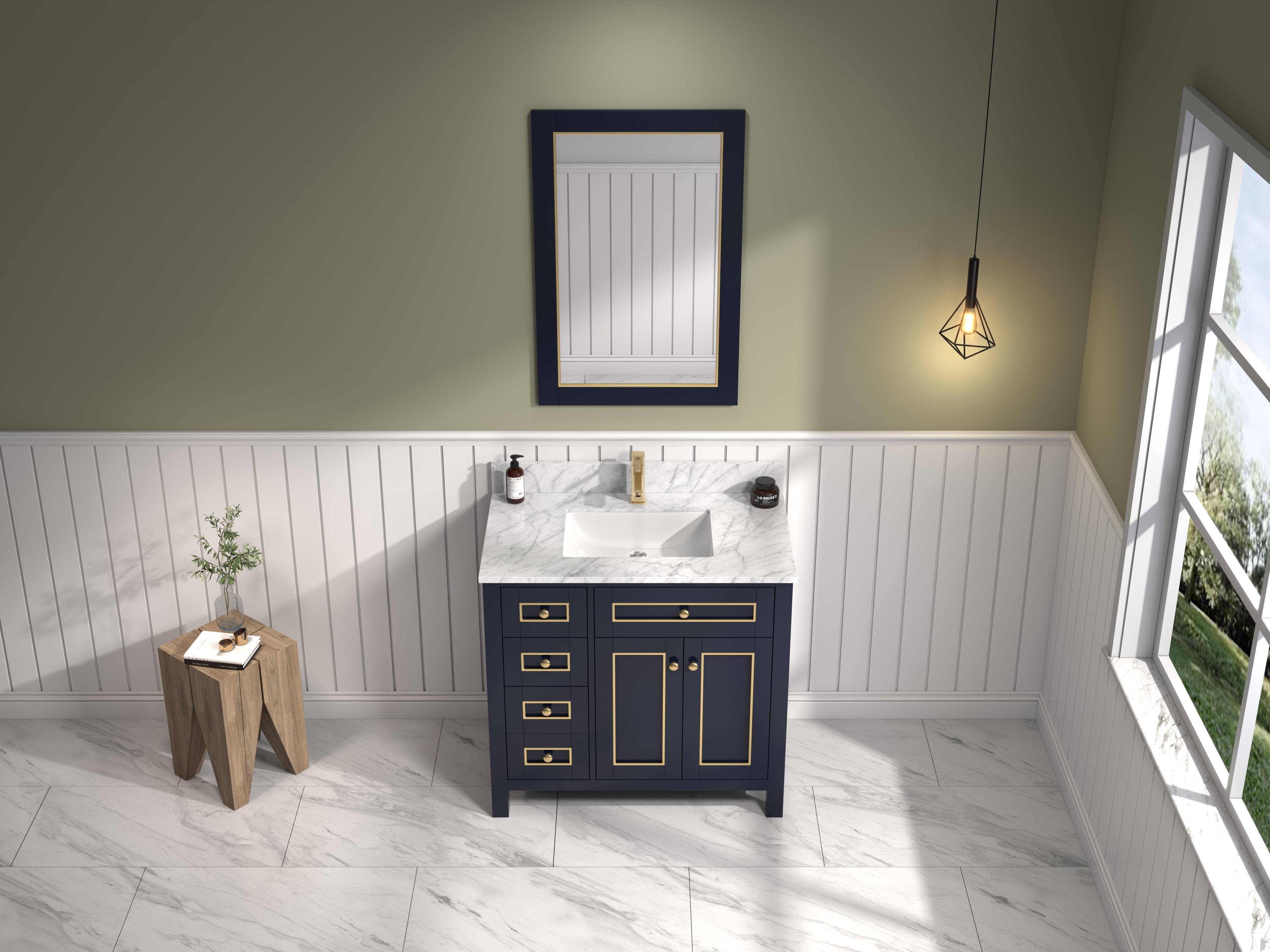 36" Sink Vanity Cabinet With Carrara White Top