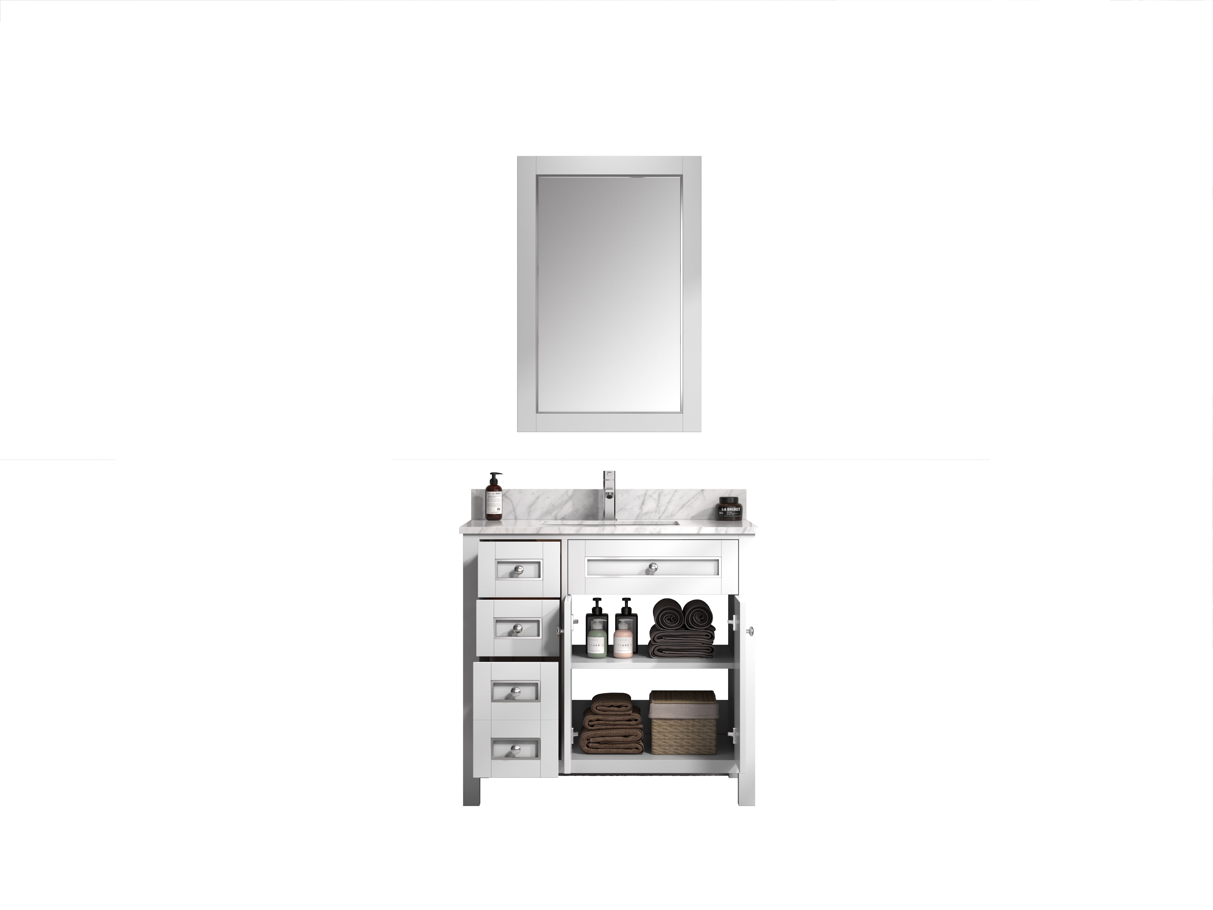 36" Sink Vanity Cabinet With Carrara White Top