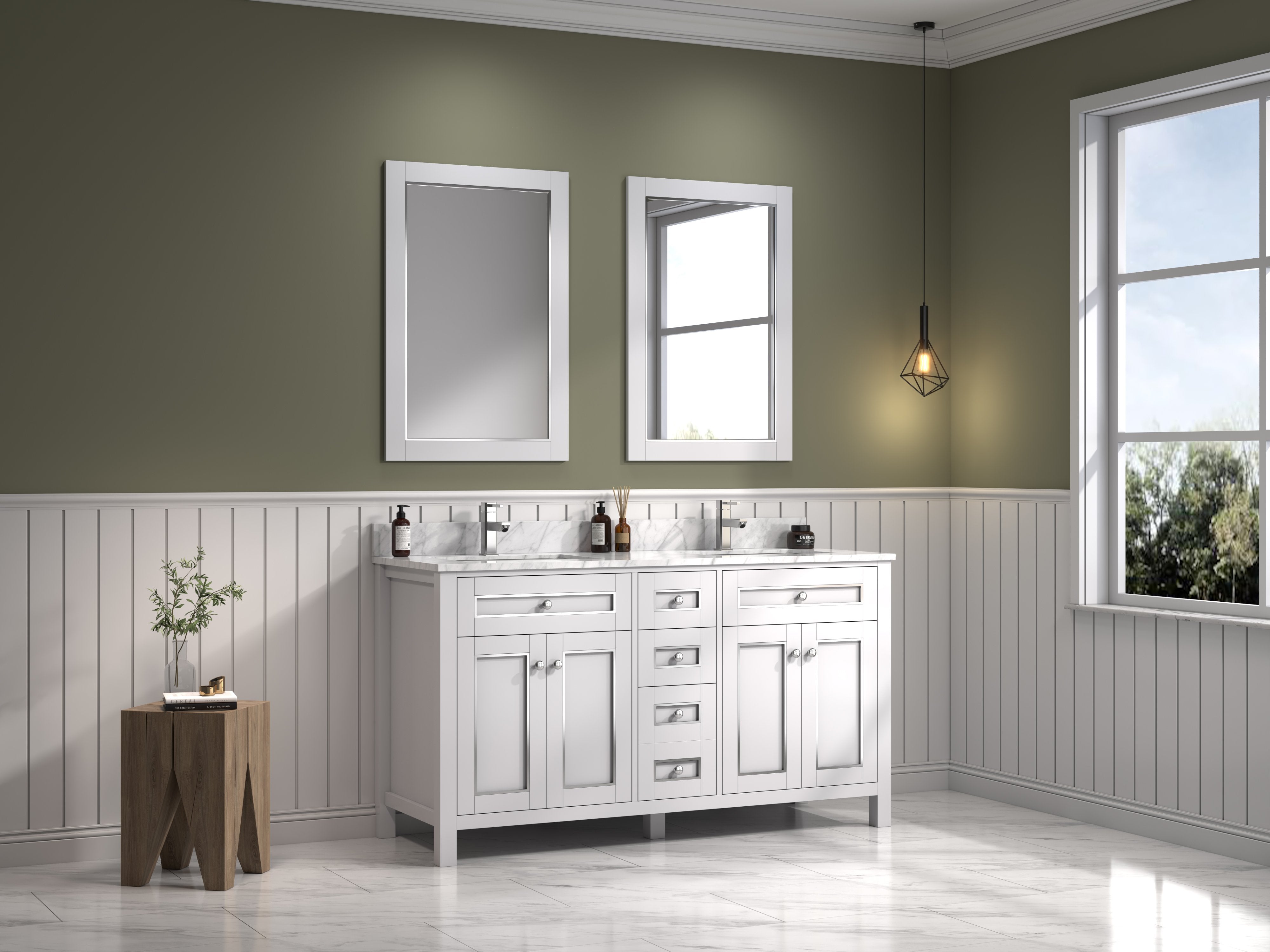 60" Sink Vanity Cabinet With Carrera White Top