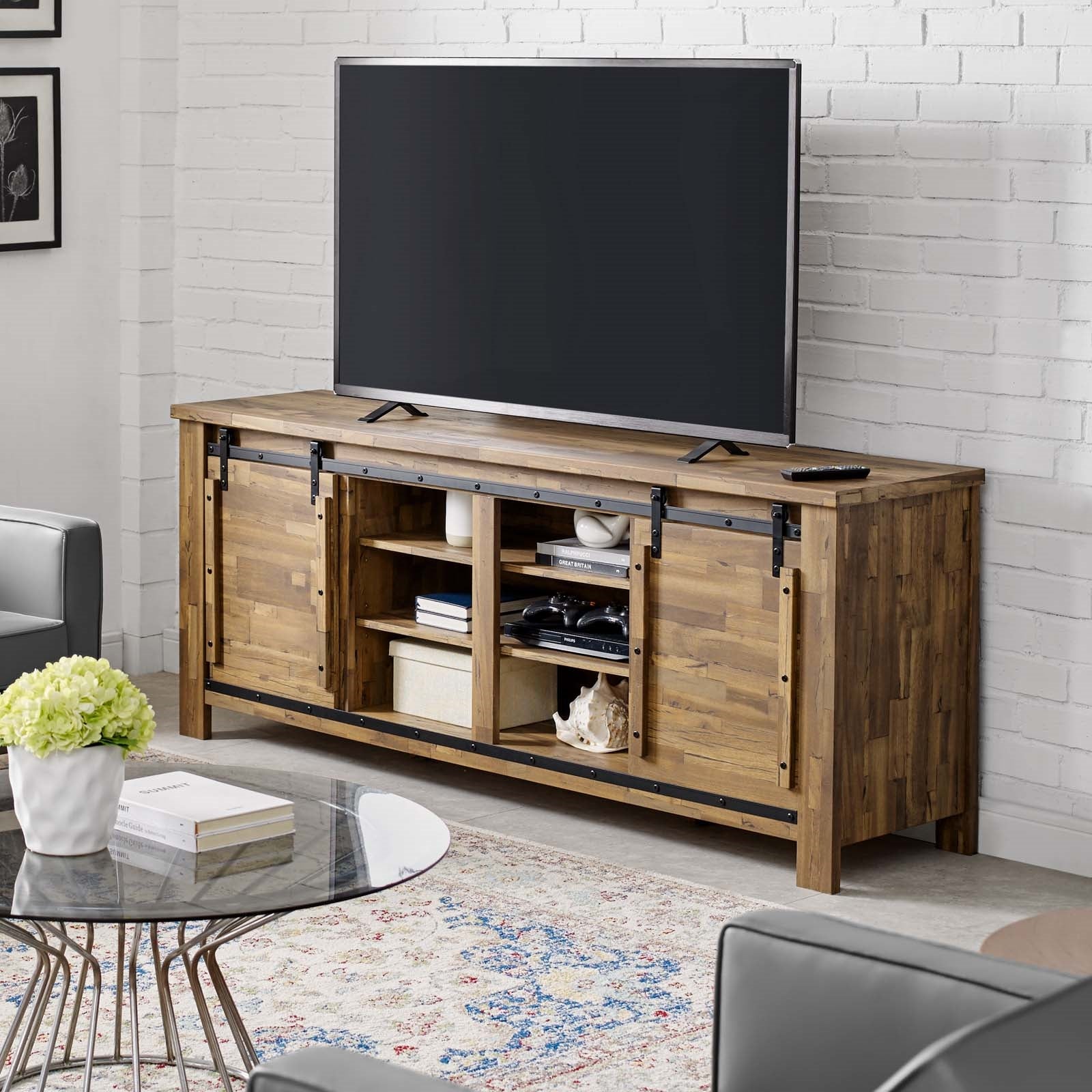 Cheshire 71" Rustic Sliding Door TV Stand - East Shore Modern Home Furnishings